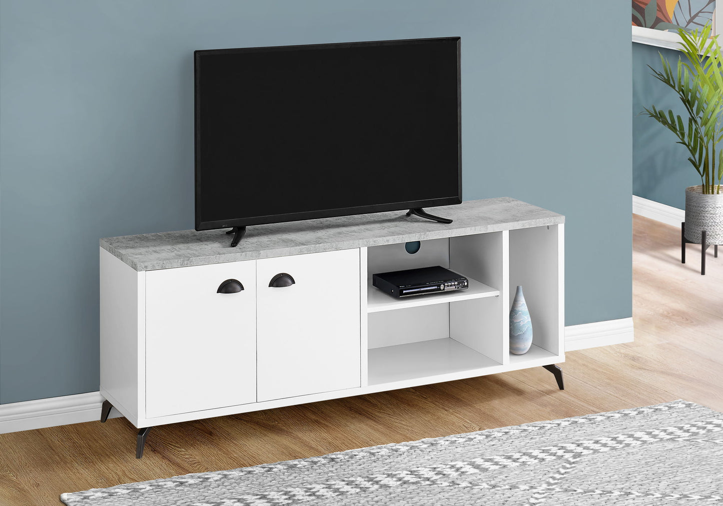 TV Stand, Console, Media Entertainment Center, Storage Cabinet, Contemporary, Elegant Design - White