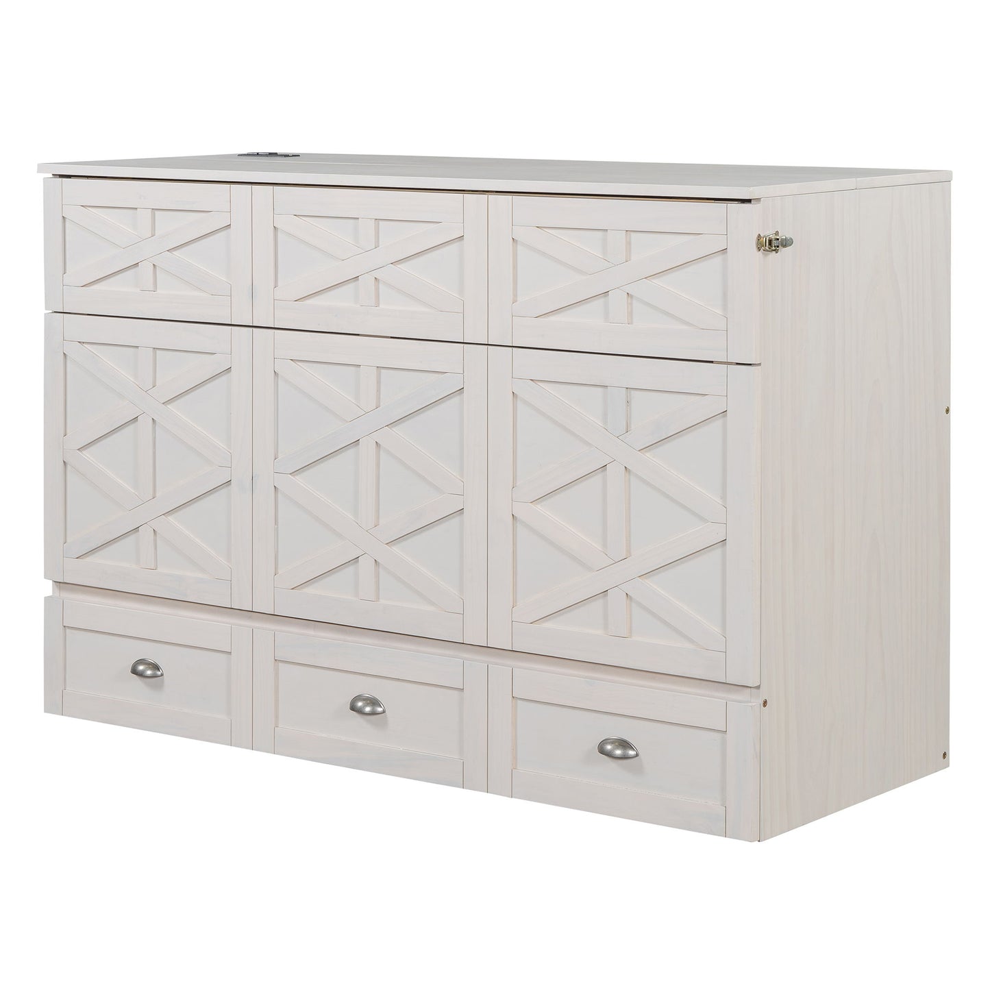Queen Size Murphy Bed With Large Drawers - Brushed White