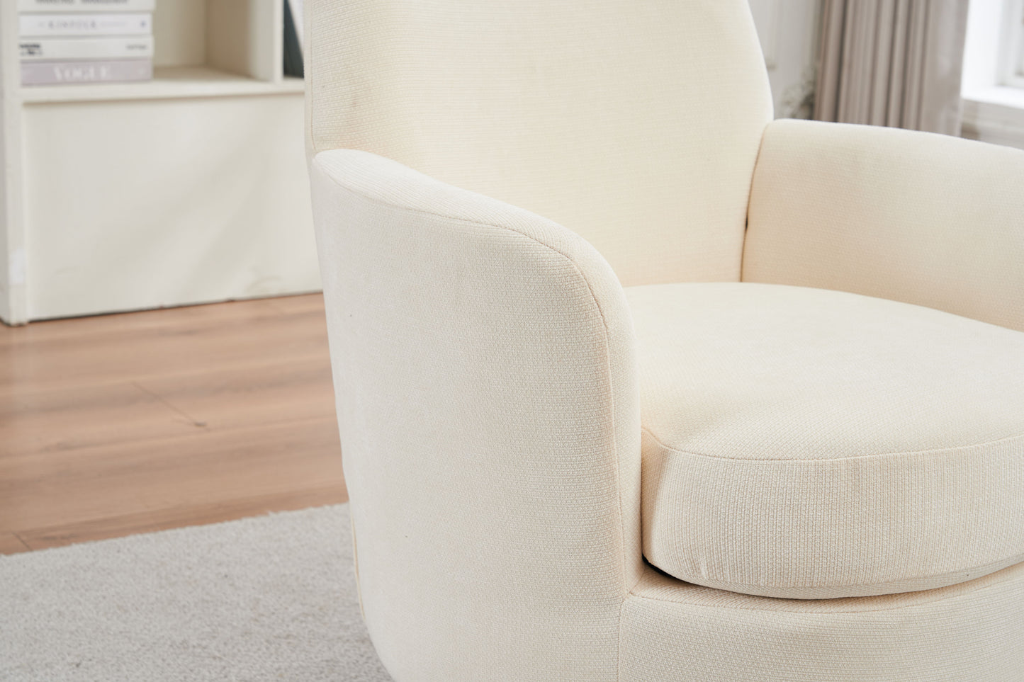 Swivel Barrel Chair, Swivel Accent Chairs Armchair For Living Room, Reading Chairs For Bedroom Comfy, Round Barrel Chairs With Gold Stainless Steel Base - Beige