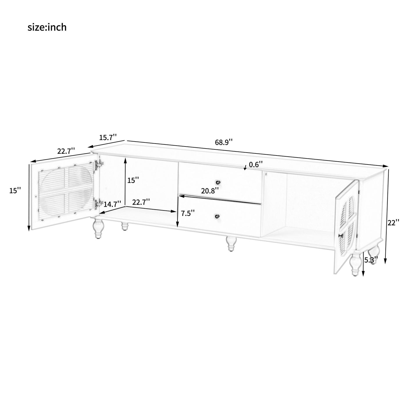 Modern TV Stand For TVs Up To 75", Entertainment Center Media Console With Fluted Glass Doors, 5 Solid Wood Legs For Living Room - Antique White