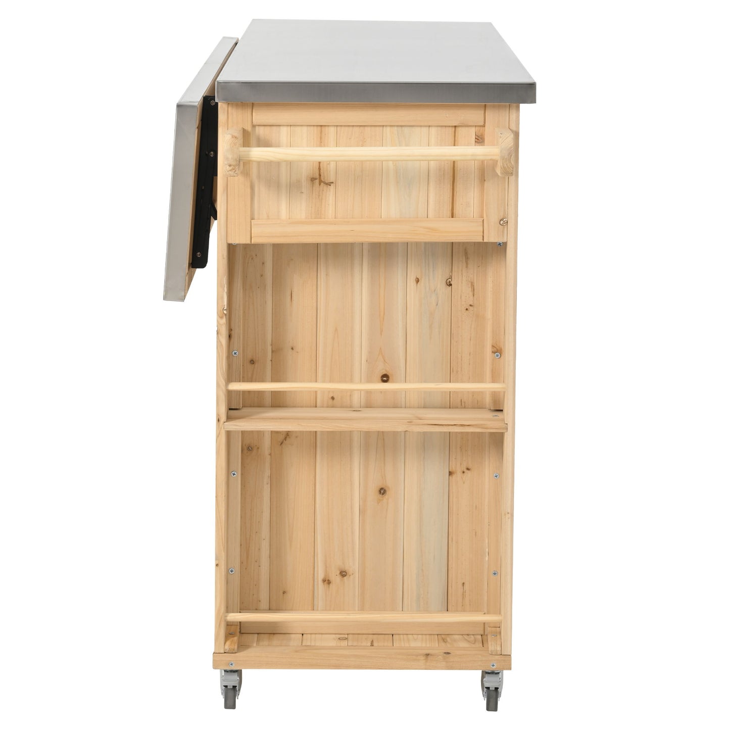 Outdoor Kitchen Island Fir Wood Kitchen Island With Stainless Steel Top, Ample Storage Space, Towel And Spice Racks And A Bottle Opener For Outdoor - Natural
