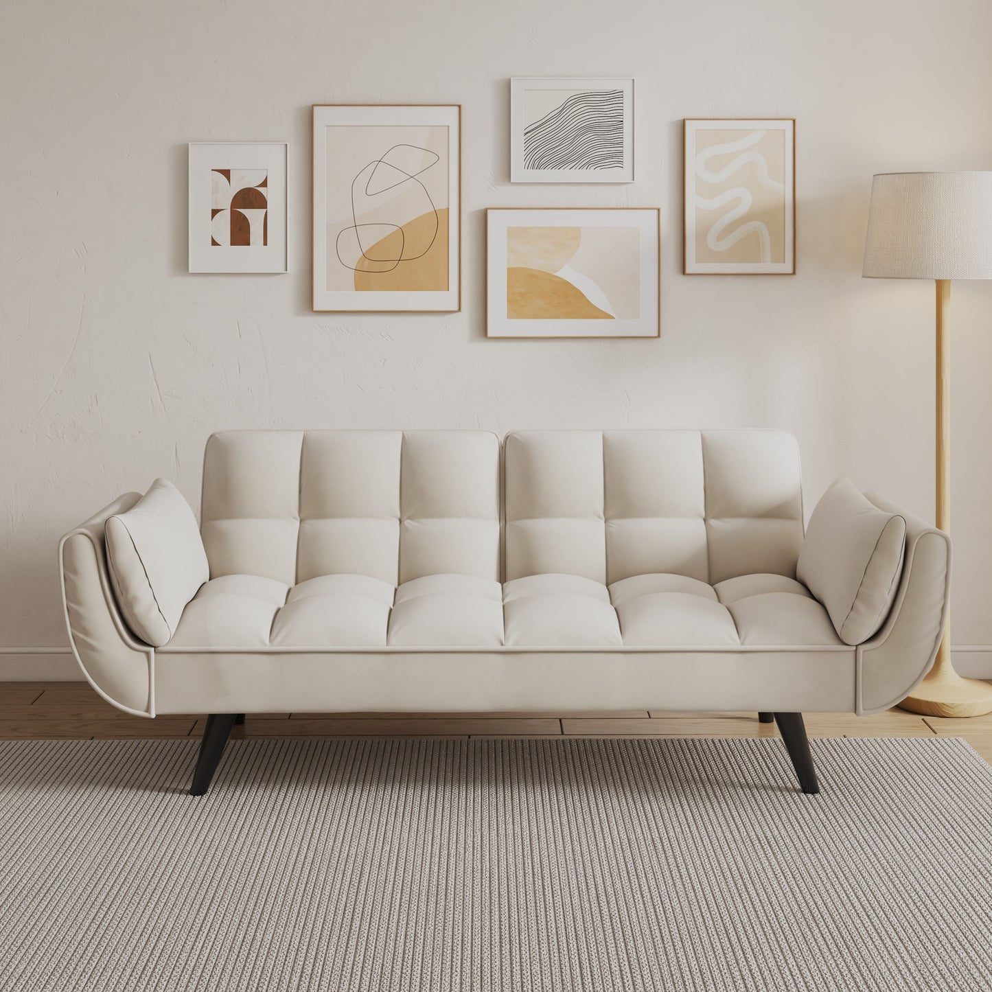 Sofa Soft Two Armrests Throw Pillow Pillow Comfortable Fit Apartment Bedroom Small Space - Beige