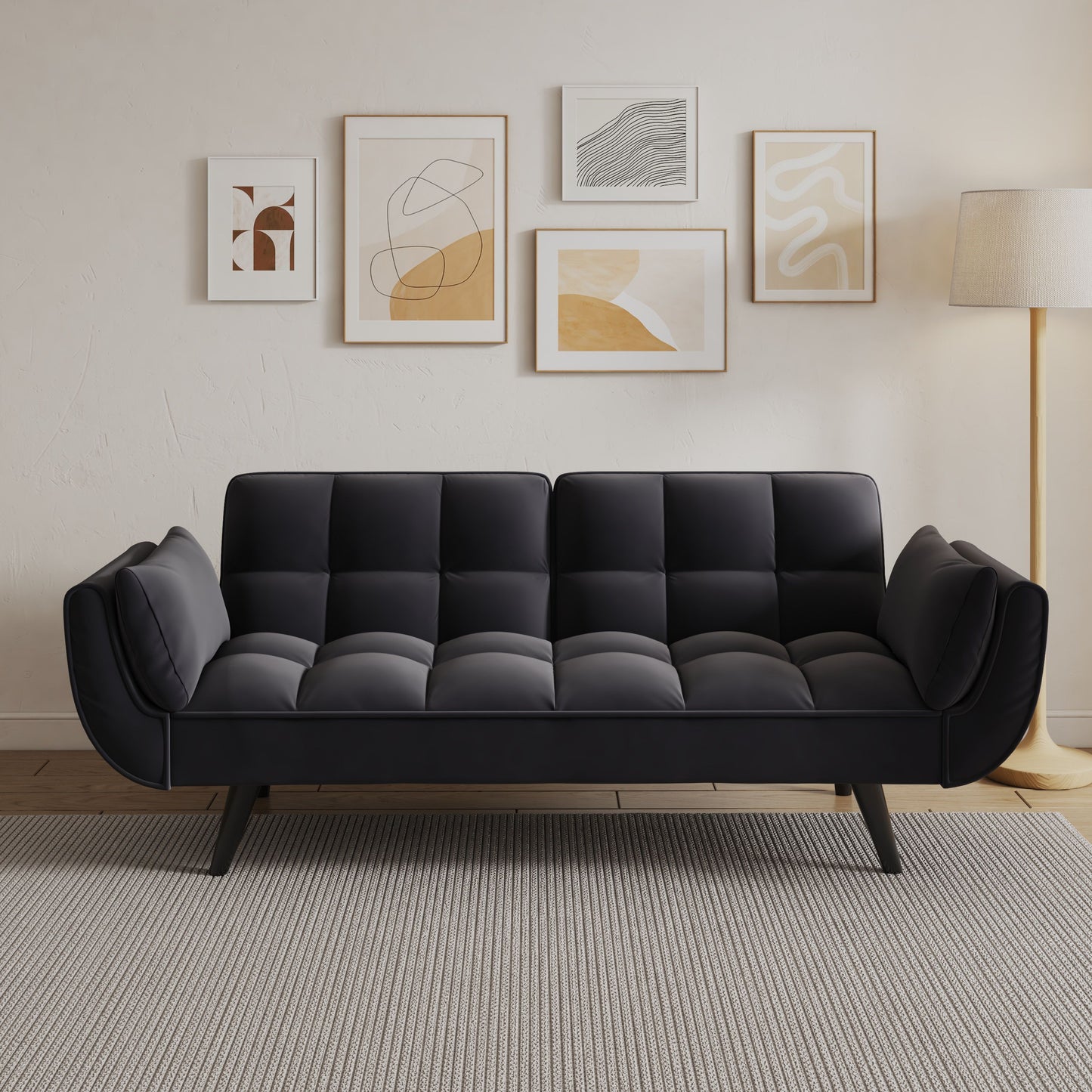Sofa Soft Two Armrests Throw Pillow Pillow Comfortable Fit Apartment Bedroom Small Space - Black