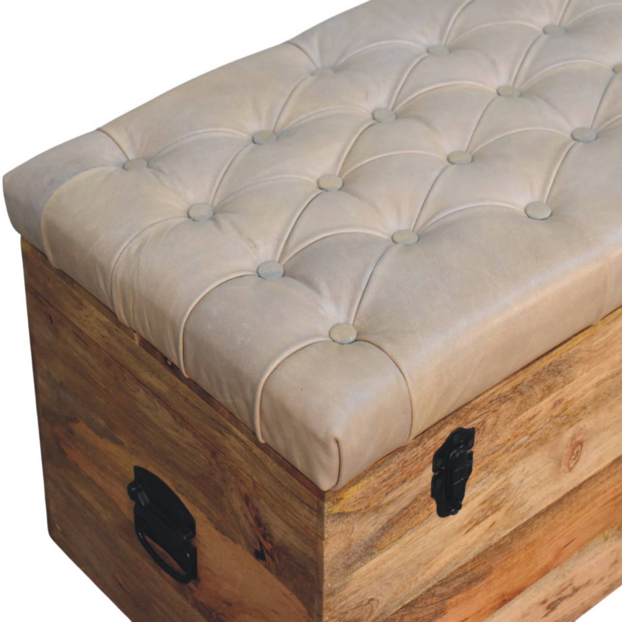 Buffalo - Hide Leather Storage Trunk - Beige / Brown