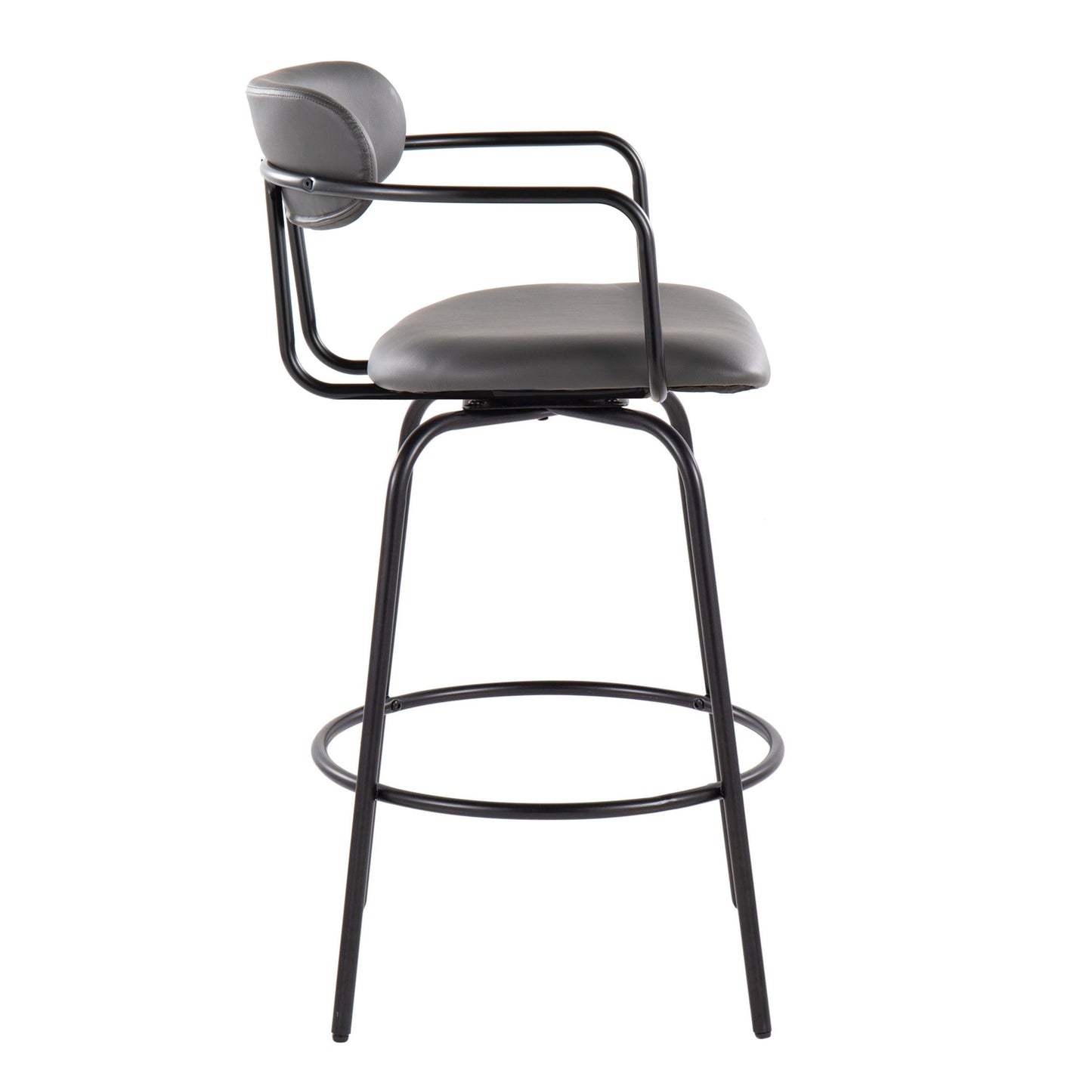 Demi - Contemporary Fixed Height Counter Stool With Swivel With Round Footrest (Set of 2) - Black / Gray