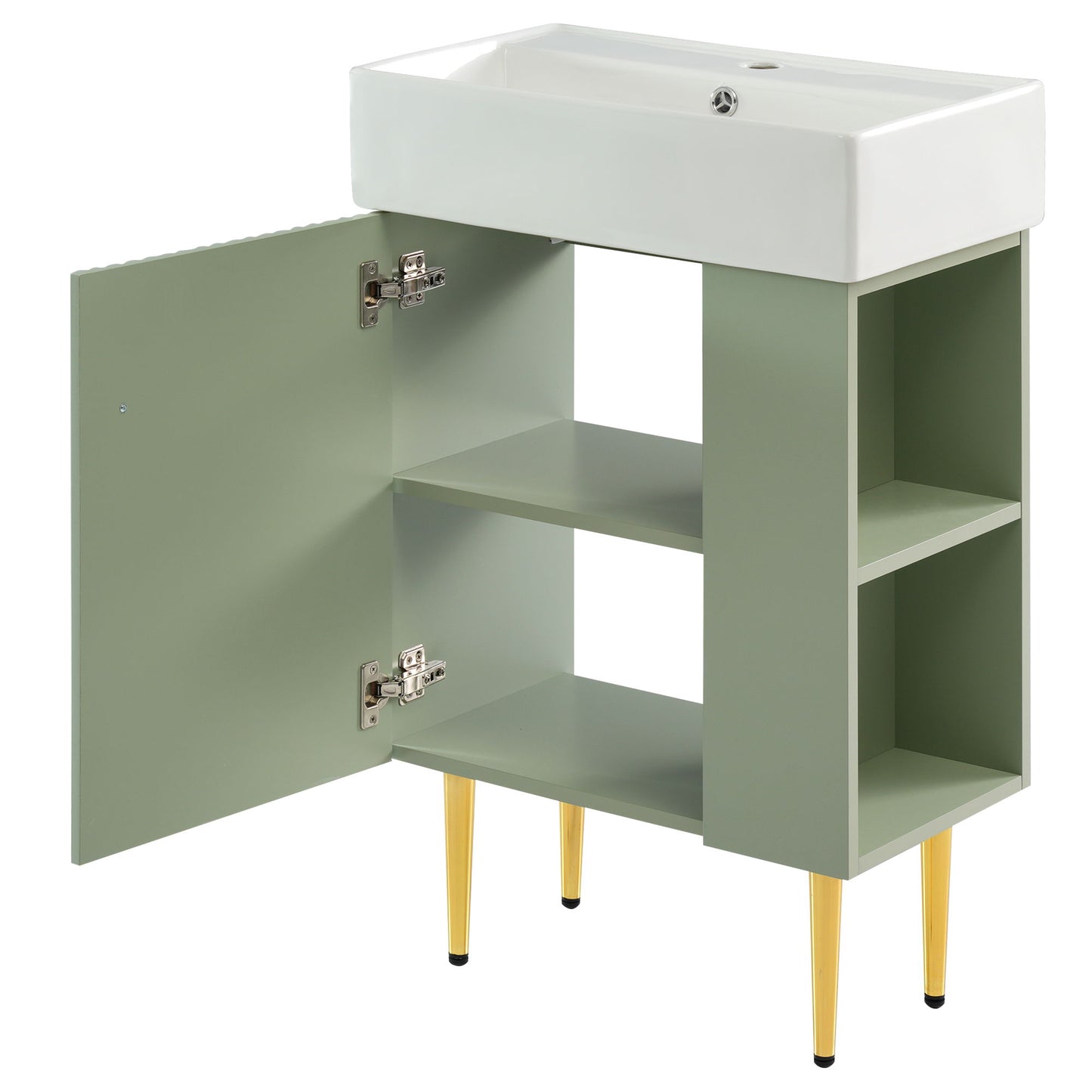 Bathroom Vanity, Combo Cabinet, Bathroom Storage Cabinet, Single Ceramic Sink, Right Side Storage - Green