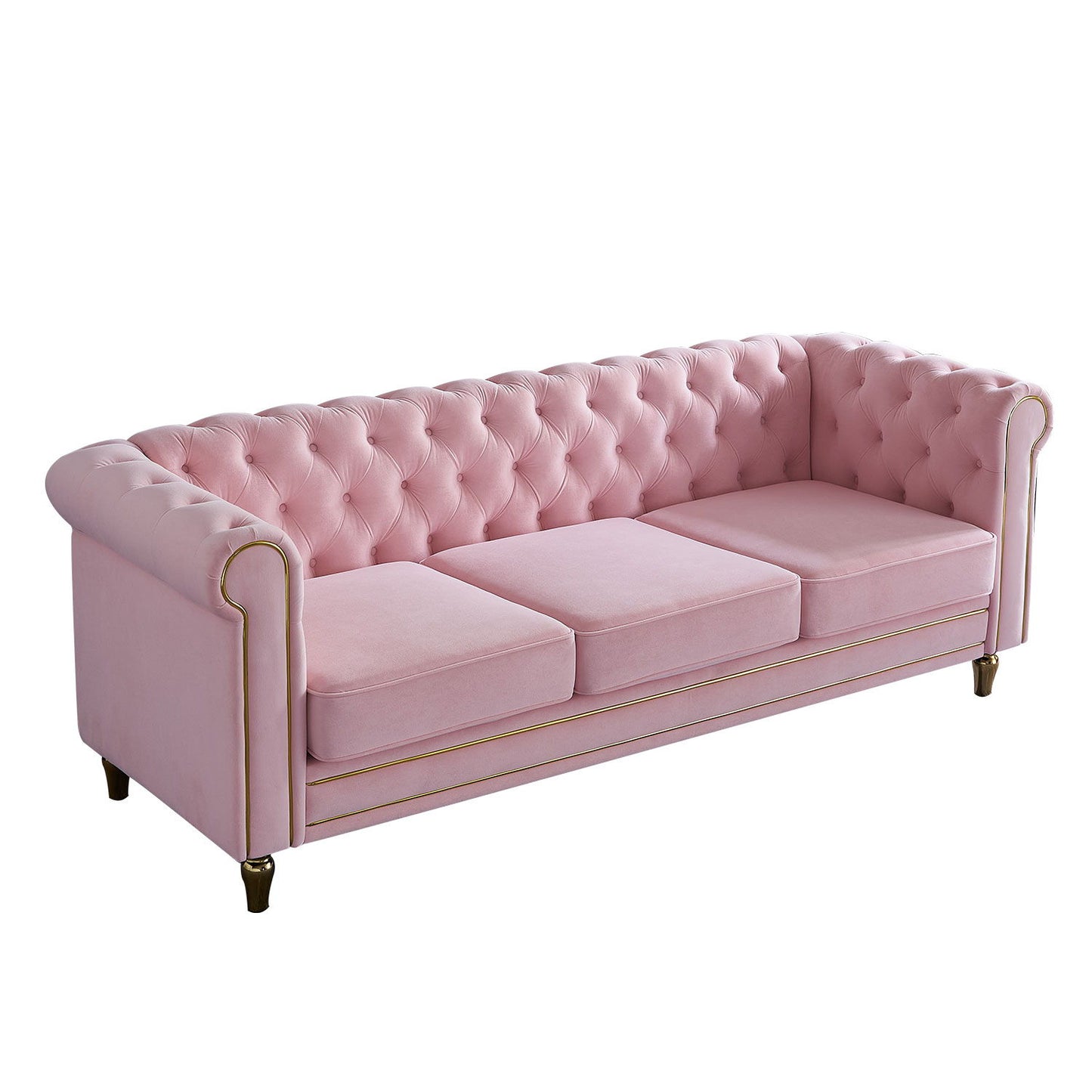 Chesterfield - Velvet Sofa 84.65" For Living Room - Pink