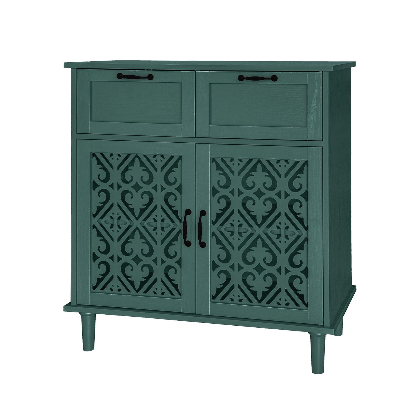 2 Door 2 Drawer Cabinet, American Furniture, Suitable For Bedroom, Living Room, Study - Dark Green