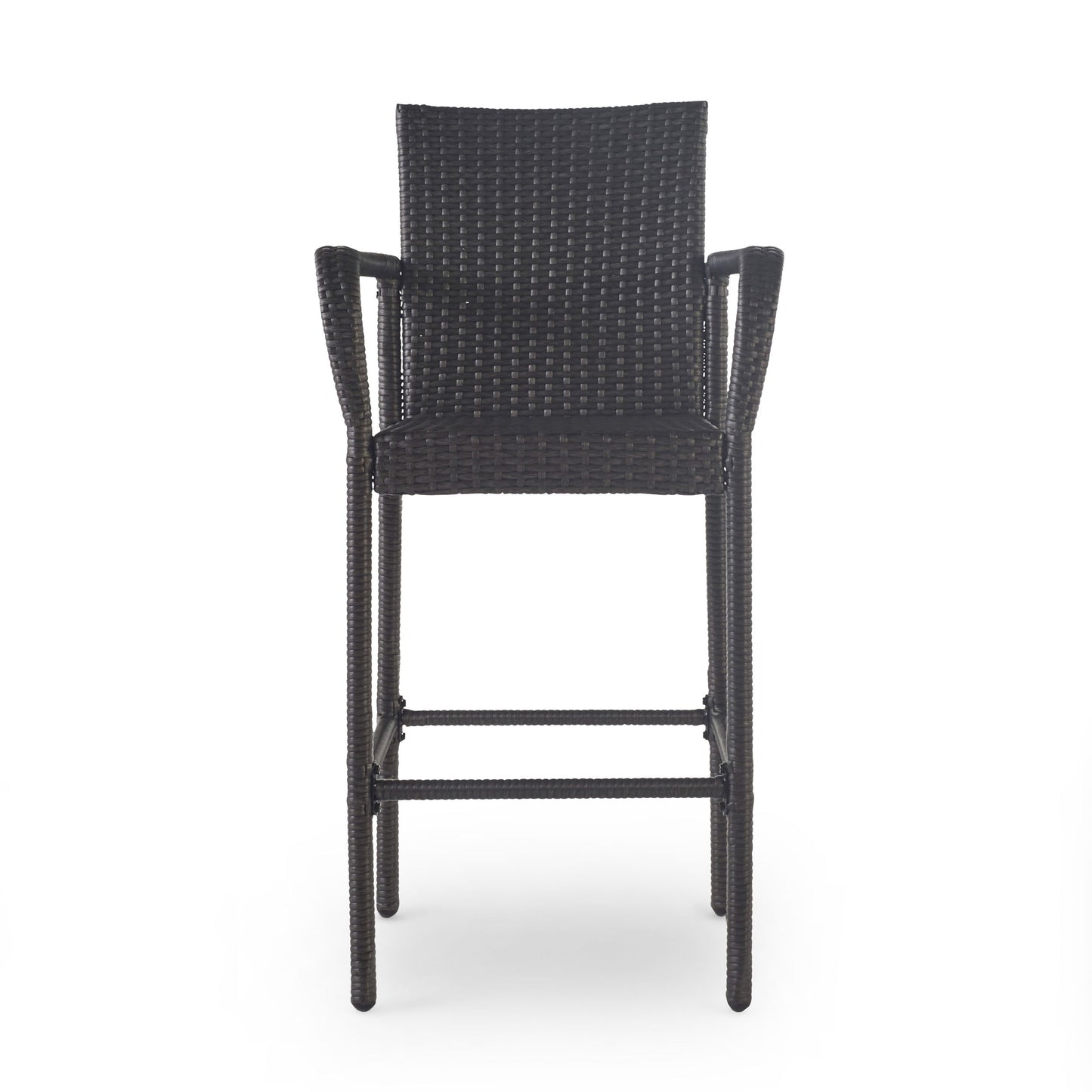 Outdoor Wicker Barstools Faux Rattan Iron Frame (Set of 2) - Gray