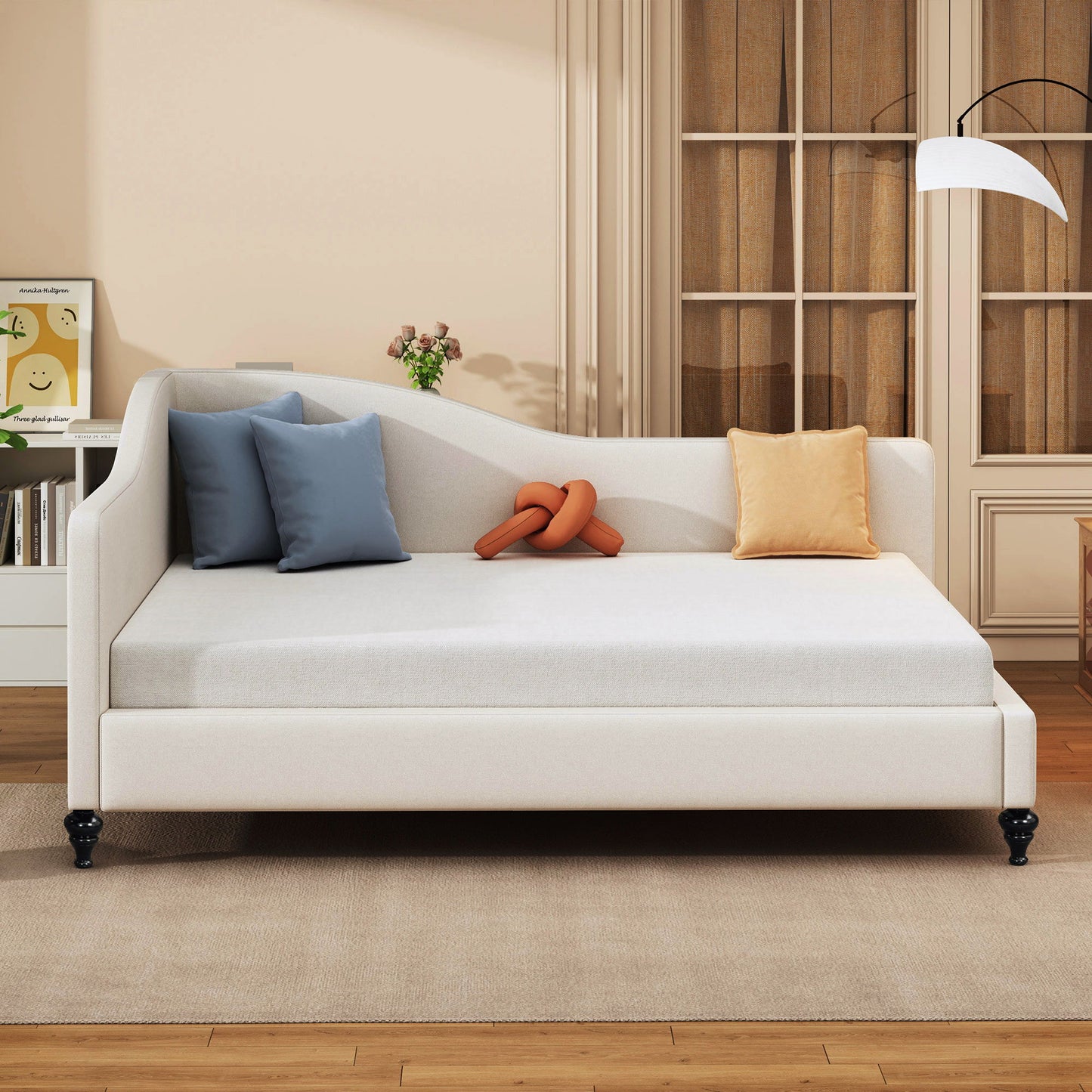 Full Size, Durable Construction Modern L Shaped Linen Daybed With Legs - Beige