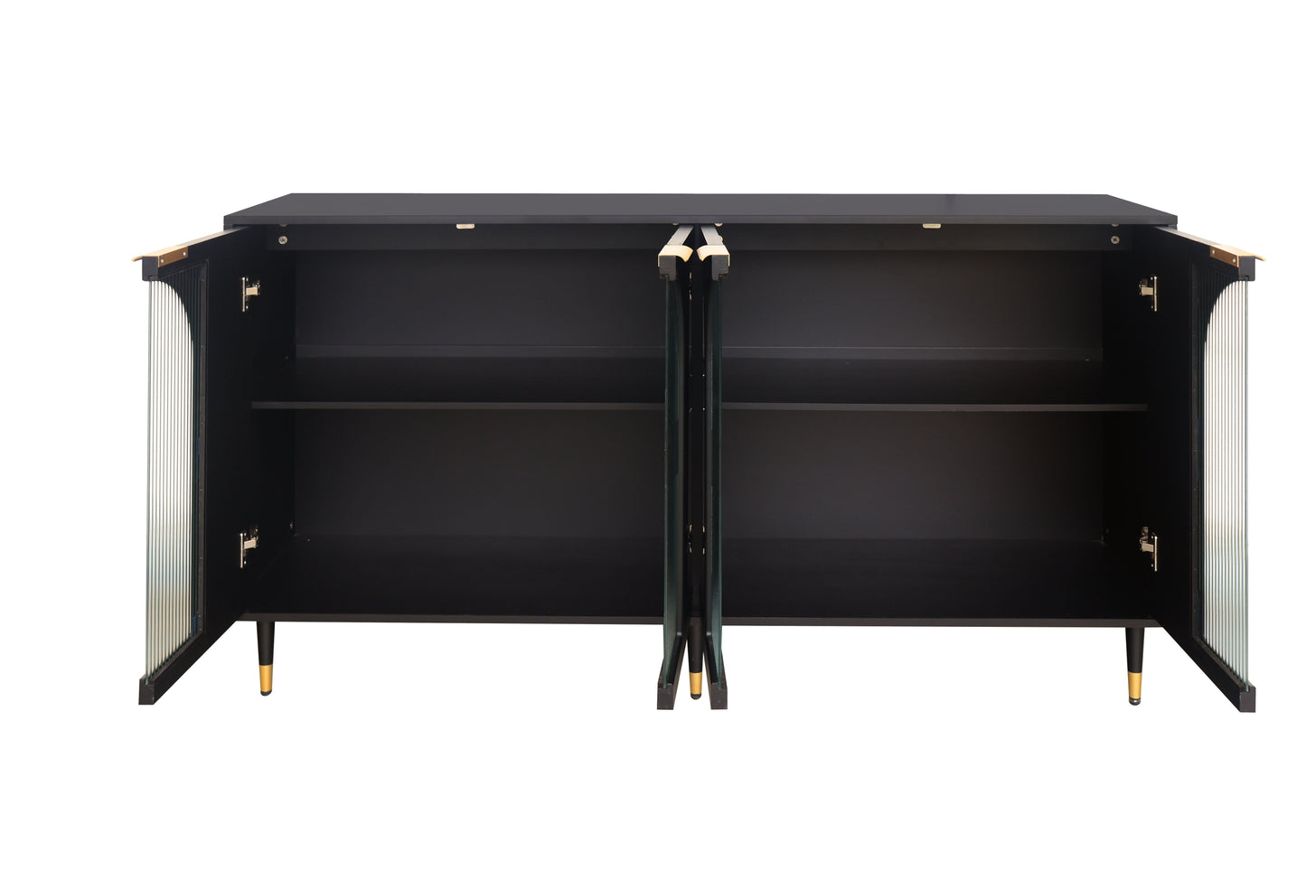 Accent Cabinet Lacquered Wooden Cabinet With 4 Glass Doors Sideboard Buffet Server Cabinet Storage Cabinet, For Living Room, Entryway, Hallway, Office, Kitchen And Dining Room - Black