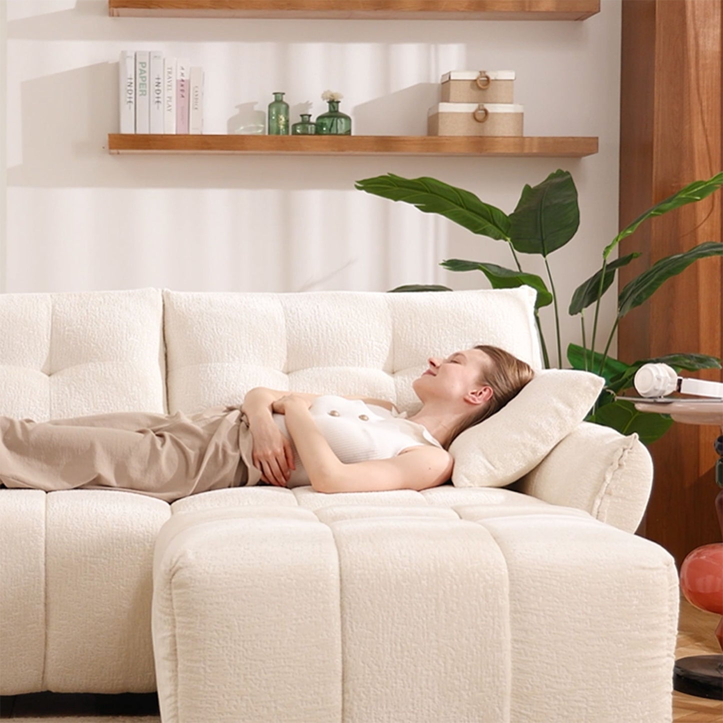 Cozy Plush 2 Seater Sofa Set With Ottomans And Throw Pillows - White