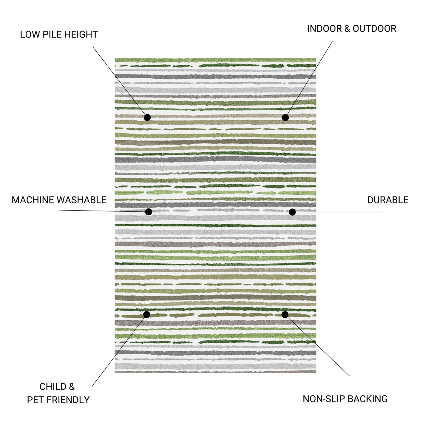 Sphinx - Indoor & Outdoor Washable Non - Slip Runner Rug - Beige Multi / Green Multi