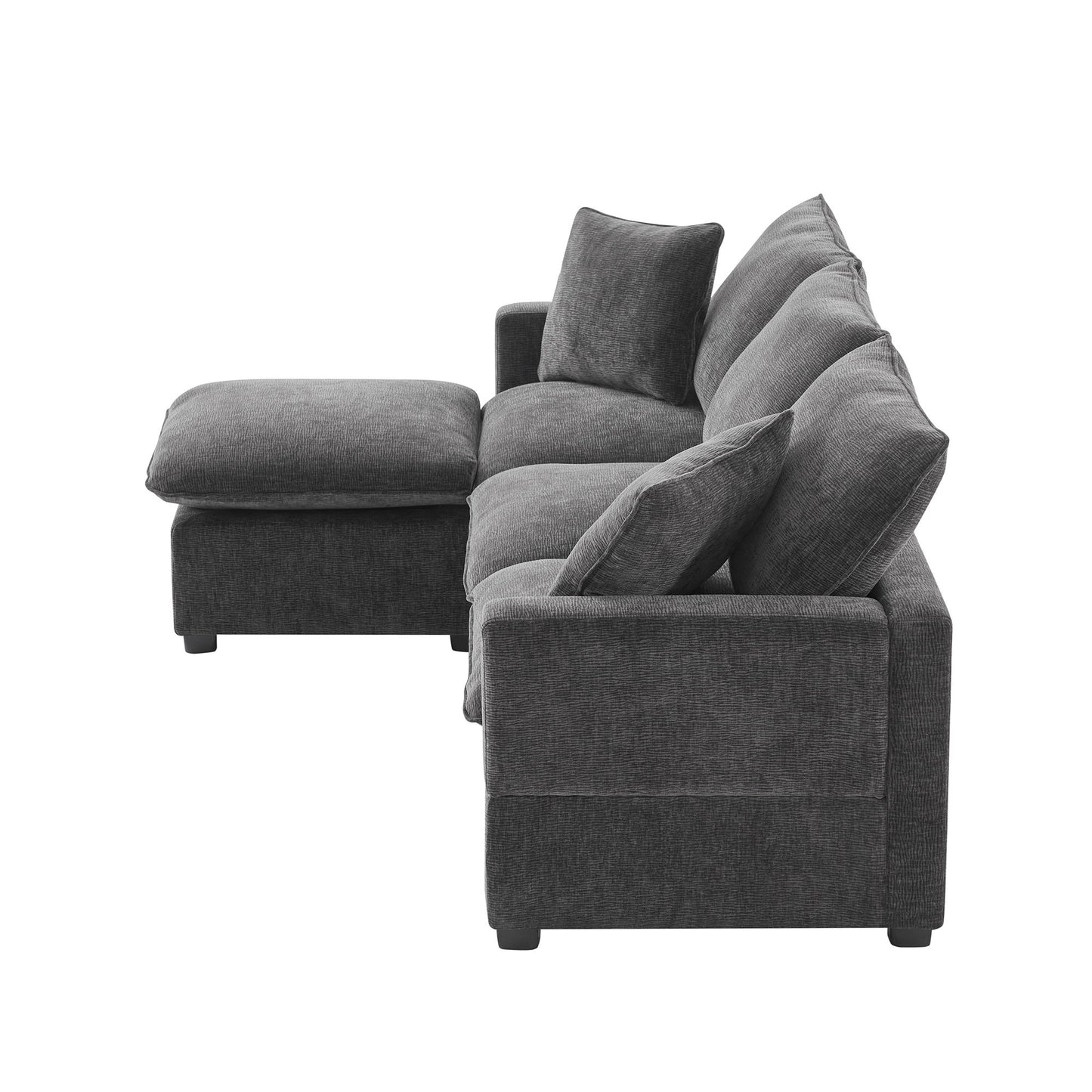 Modern, Modular Sofa, 4 Seat Chenille Sectional Couch Set With 2 Pillows Included, Freely Combinable Indoor Funiture - Black / Gray