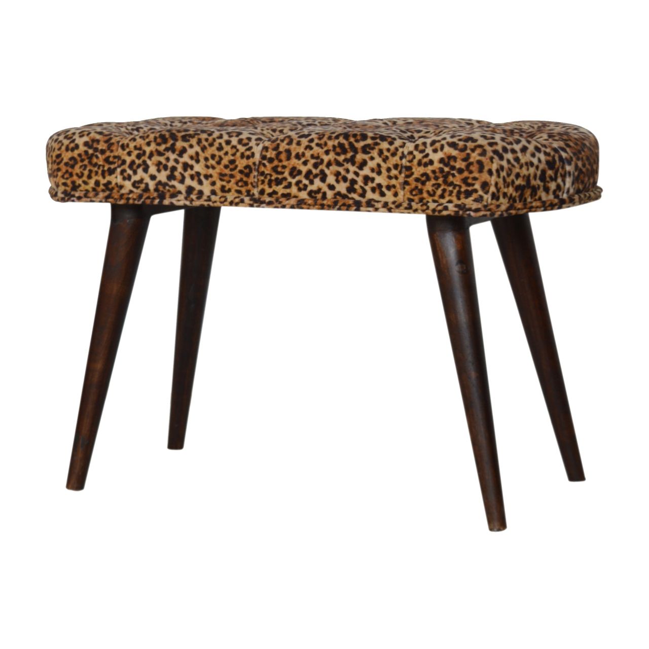 Leopard Print Deep Button Bench - Walnut