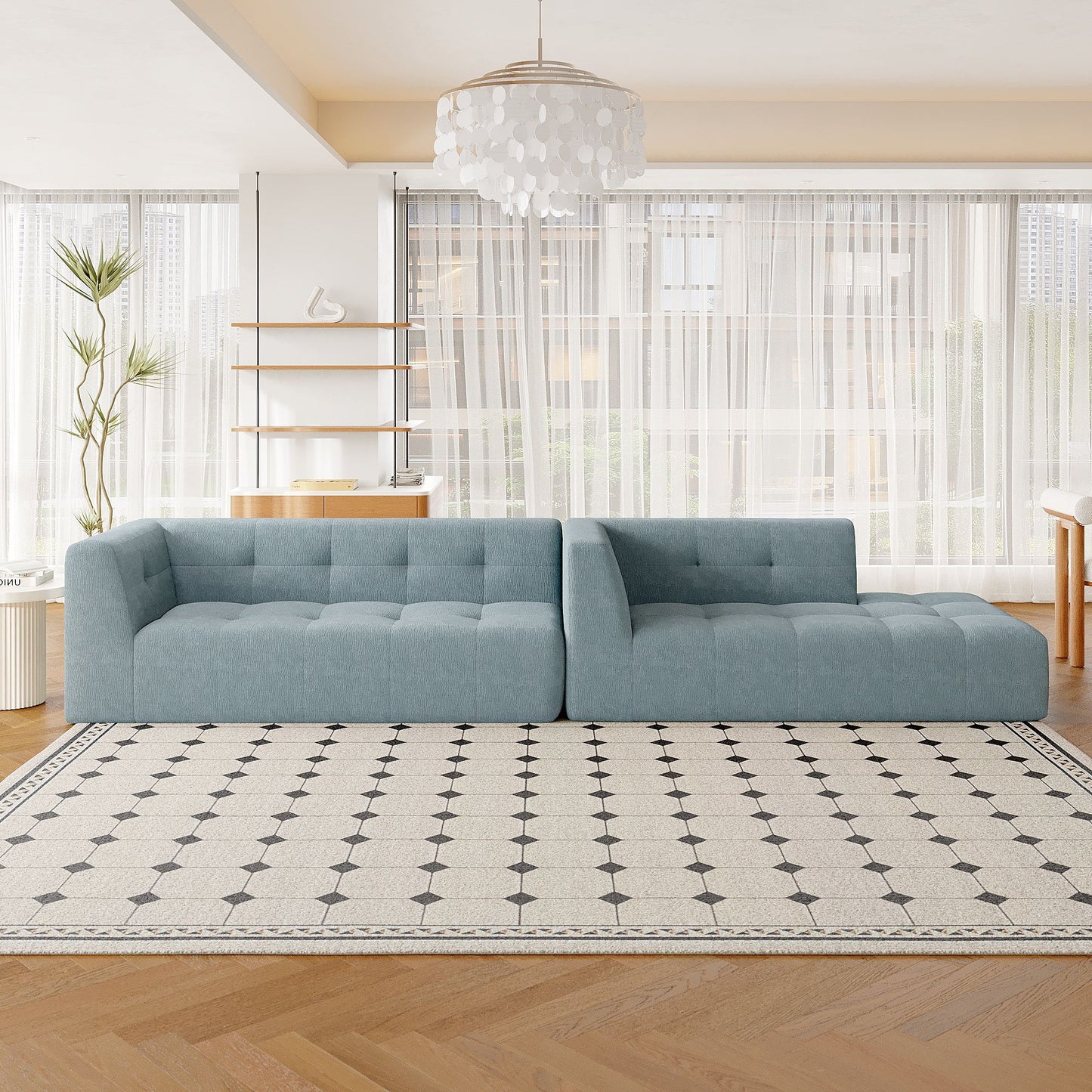 Modular Combination Living Room Sofa Set, Modern Minimalist Sofa, Living Room Upholstered Sofa Bed, Bedroom, 2 Pieces Computer Free Combination, L - Shaped - Light Gray
