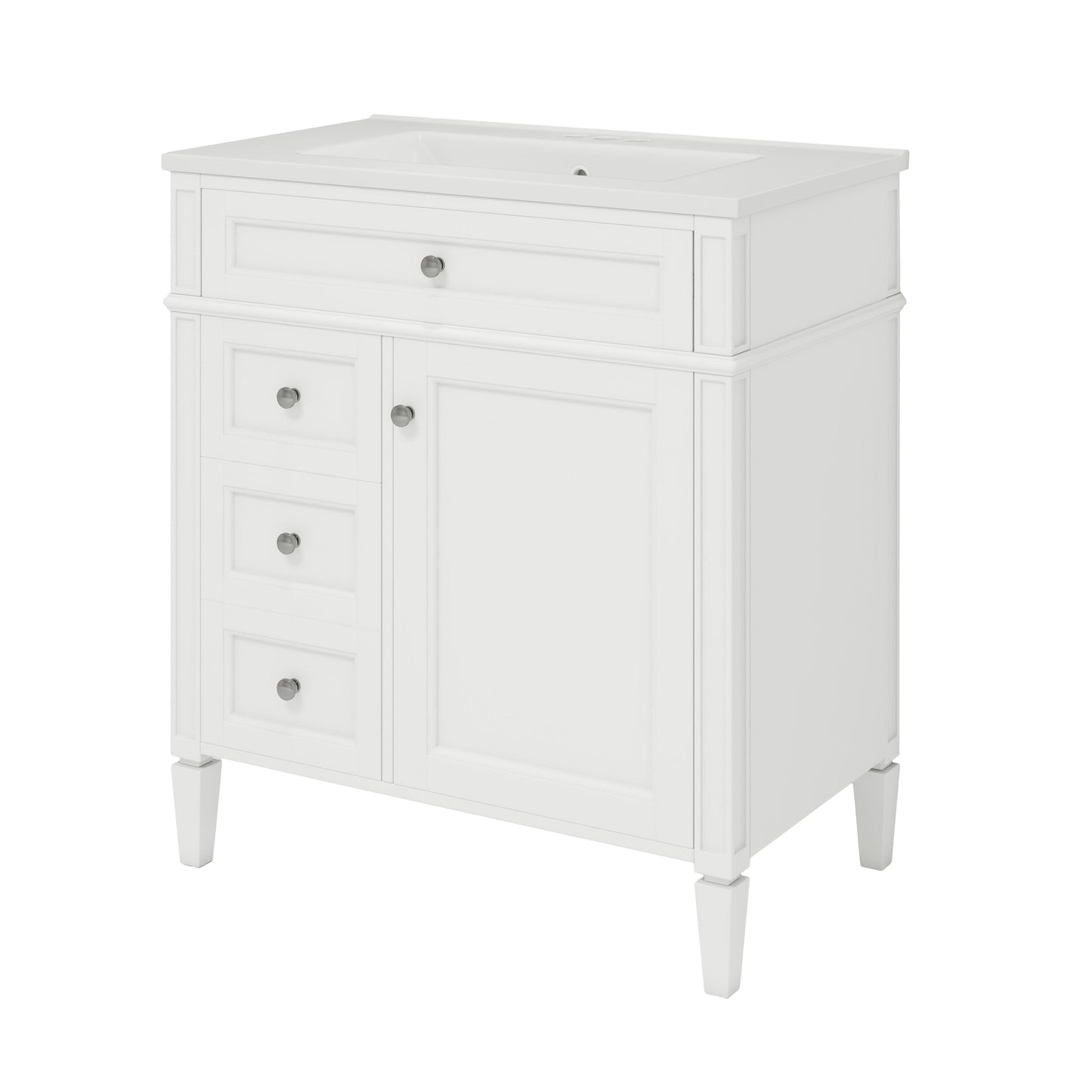 Bathroom Vanity & Top Sink, Modern Bathroom Storage Cabinet, 2 Drawers And A Tip-Out Drawer, Single Sink Bathroom Vanity - White