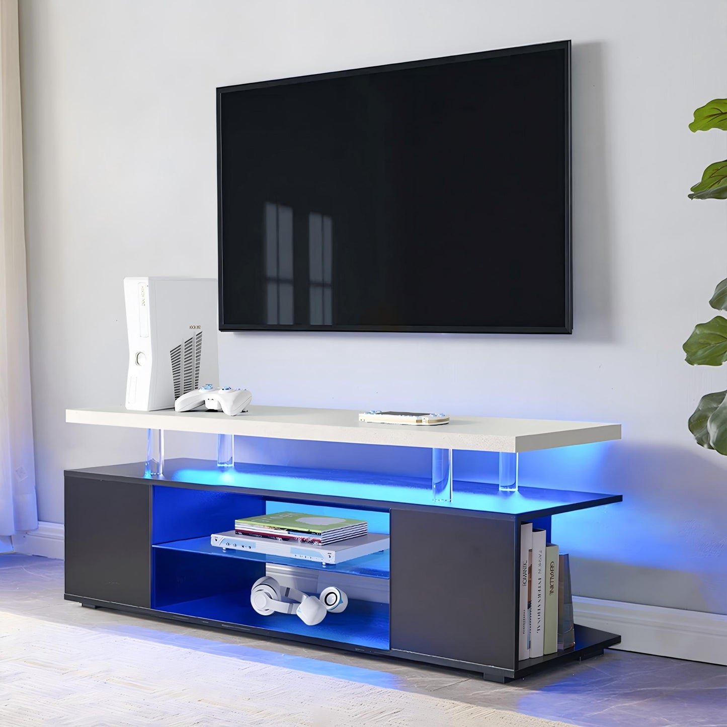 TV Stand For 60" TV LED Gaming Entertainment Center Media Storage Console Table With Large Side Cabinet For Living Room Black - Gray