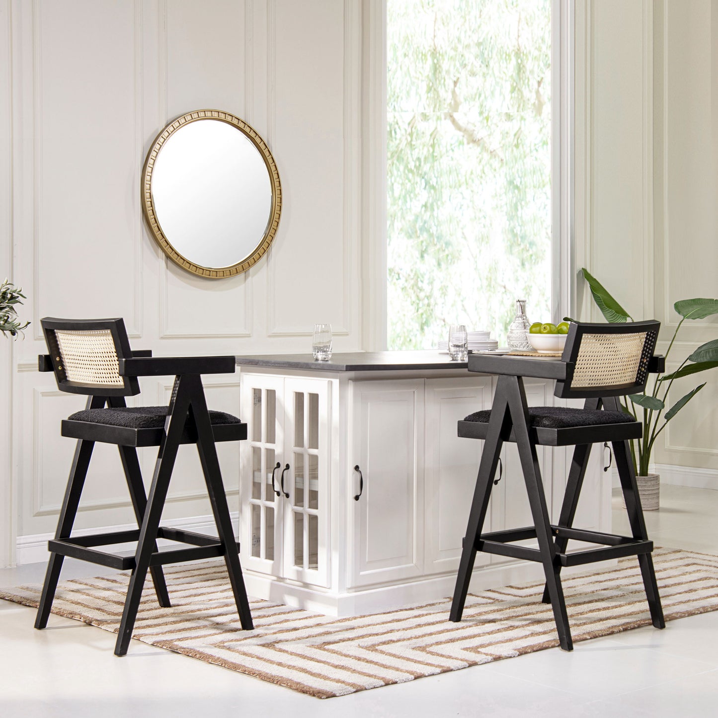 Milan - Modern Webbing Back Bar Stool With Arms (Set of 3) - Ebony Black