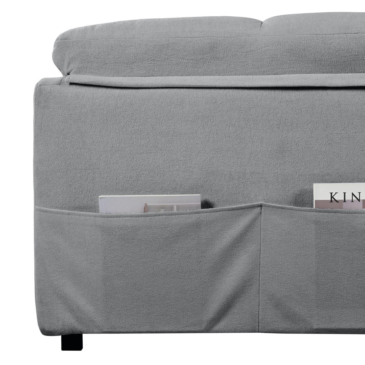 Modern Convertible Sleeper Sofa Bed With Pull Out Queen Design, Side Storage & Thick Cushions Chenille Loveseat For Living Room Or Bedroom 3 In 1 Function - Gray