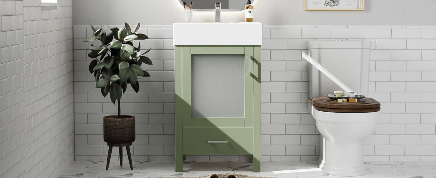 Bathroom Vanity With Ceramic Sink And Ample Storage, Ideal For Small Bathrooms - Green