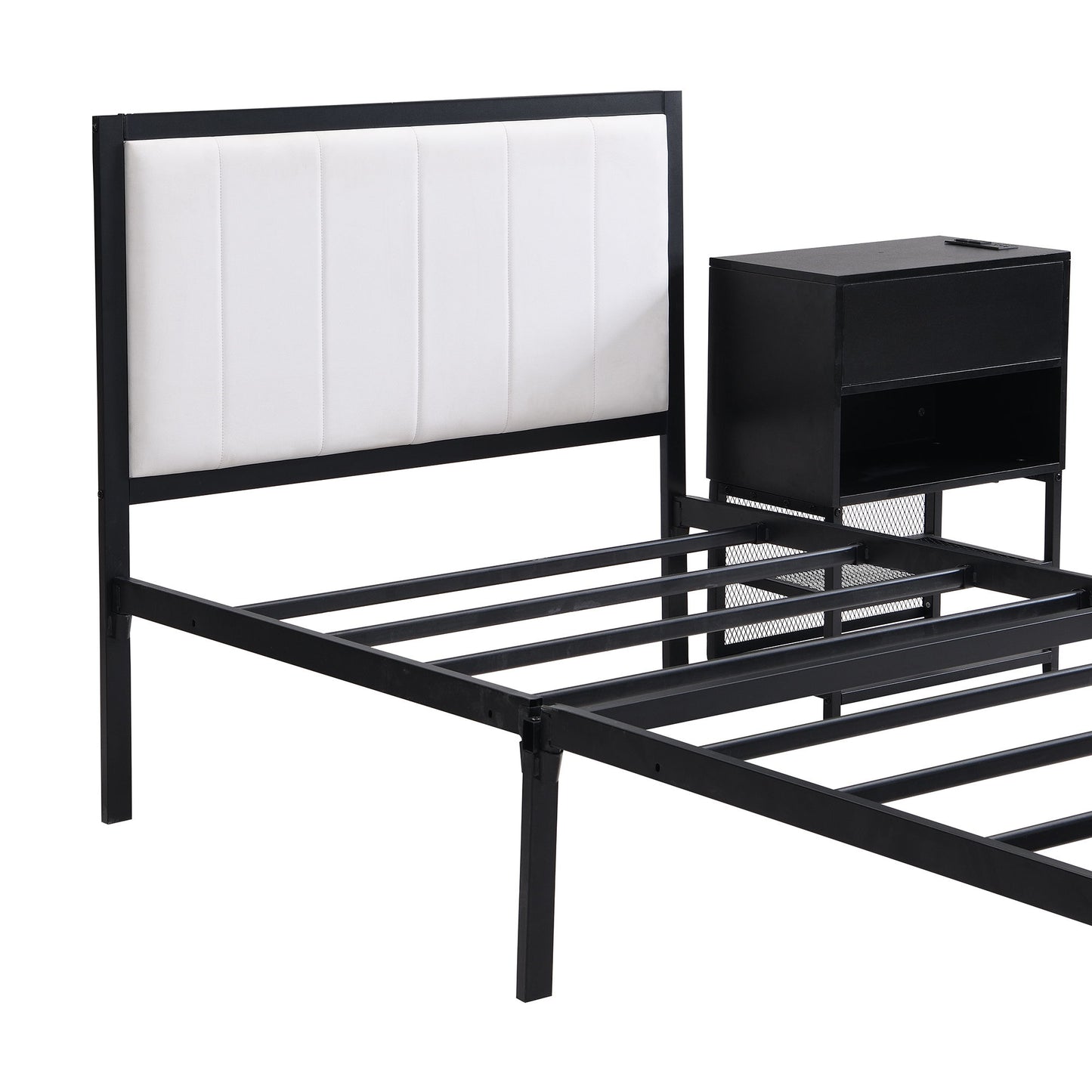 Twin Size Platform Bed With 2 Tier Storage Shelves, Storage Cabinet - Black