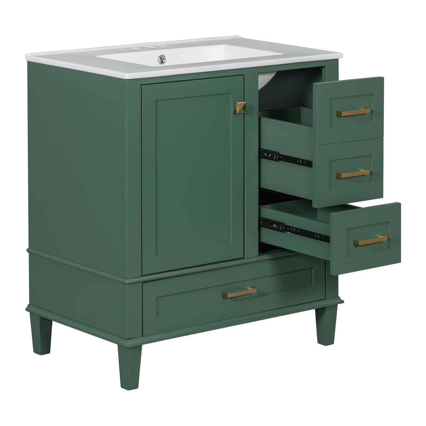 Bathroom Vanity, Modern Bathroom Cabinet With Sink Combo Set, Bathroom Storage Cabinet With A Soft Closing Door And 3 Drawers, Solid Wood Frame - Green
