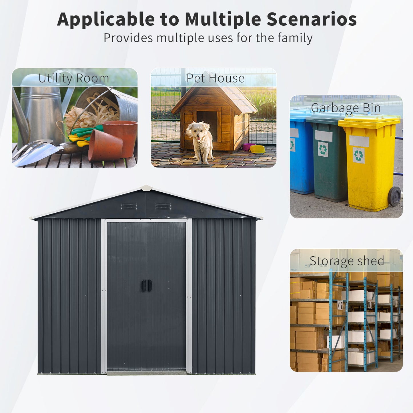 8Ft X 4Ft Outdoor Metal Storage Shed With Window And Metal Foundation For Backyard, Patio, Lawn - Black / White