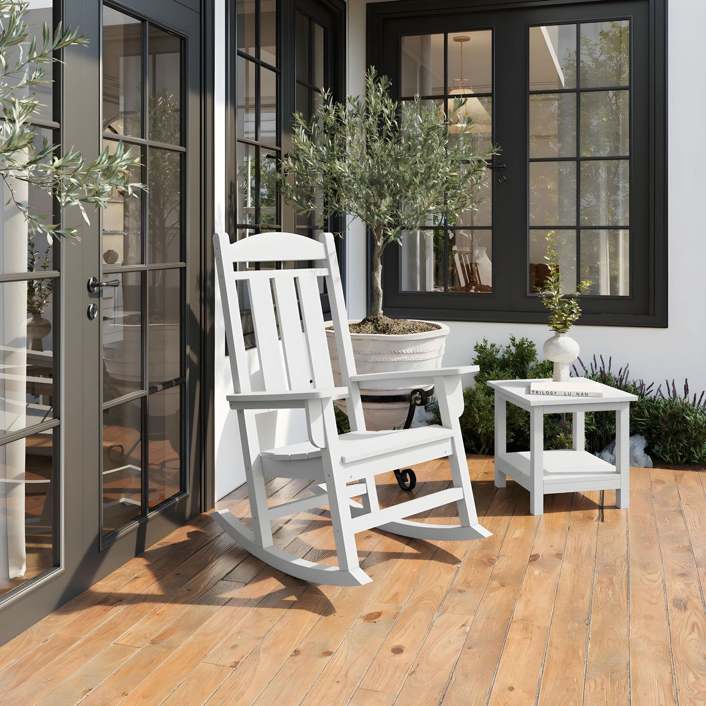 Traditional Porch Rocker Classic HDPE Poly Lumber For Porch, Patio, And Garden Comfort - White