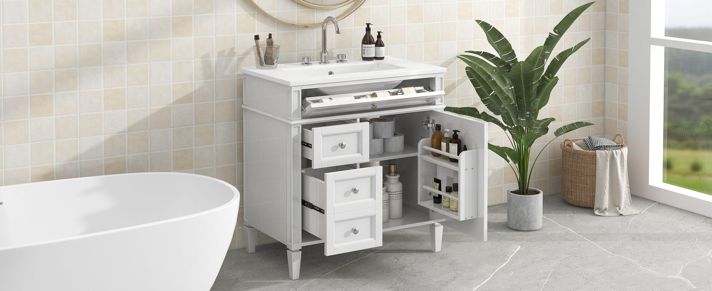 Bathroom Vanity & Top Sink, Modern Bathroom Storage Cabinet, 2 Drawers And A Tip-Out Drawer, Single Sink Bathroom Vanity - White