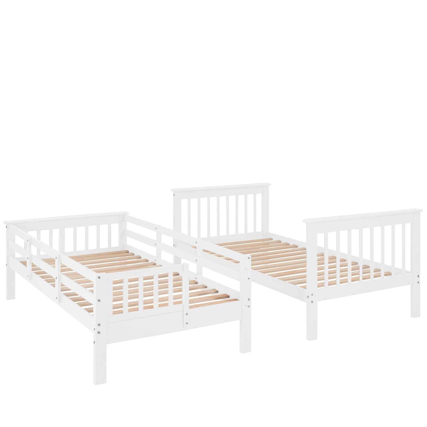 Twin Over Twin Stairway Bunk Bed With Storage And Guard Rail For Bedroom - White