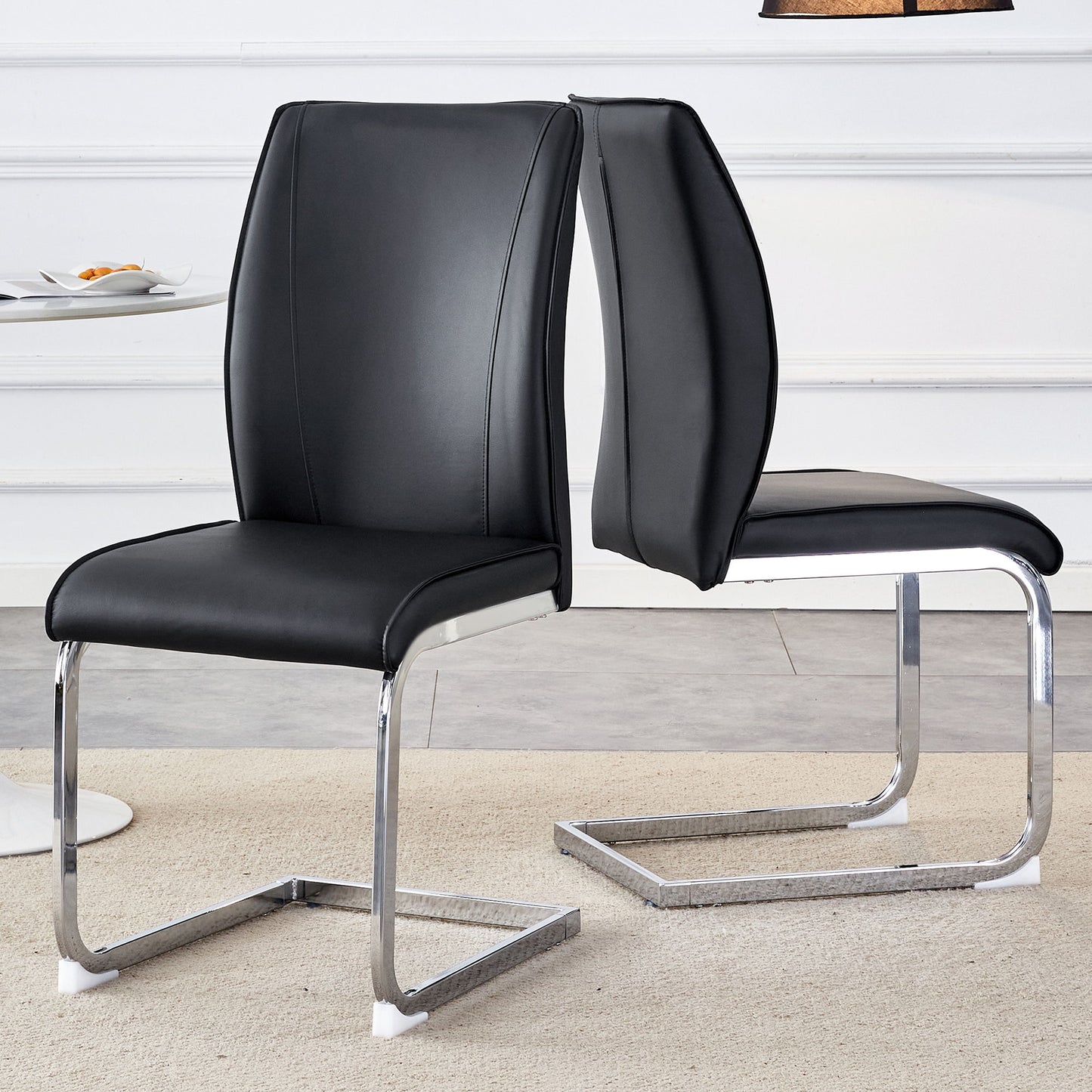 Luxurious And Minimalist Chair Covers, 2 High Elasticity Dining Chairs Metal Arched Legs - Black / Silver