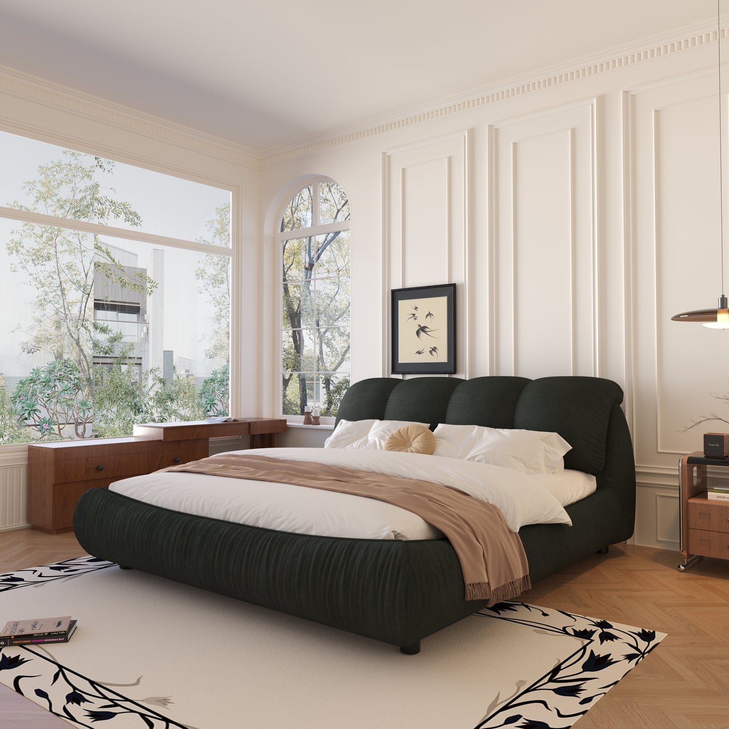 Queen Size Luxury Upholstered Platform Bed With Oversized Padded Backrest And Solid Wood Frame, Suitable For Multiple Heights Of Mattresses - Black