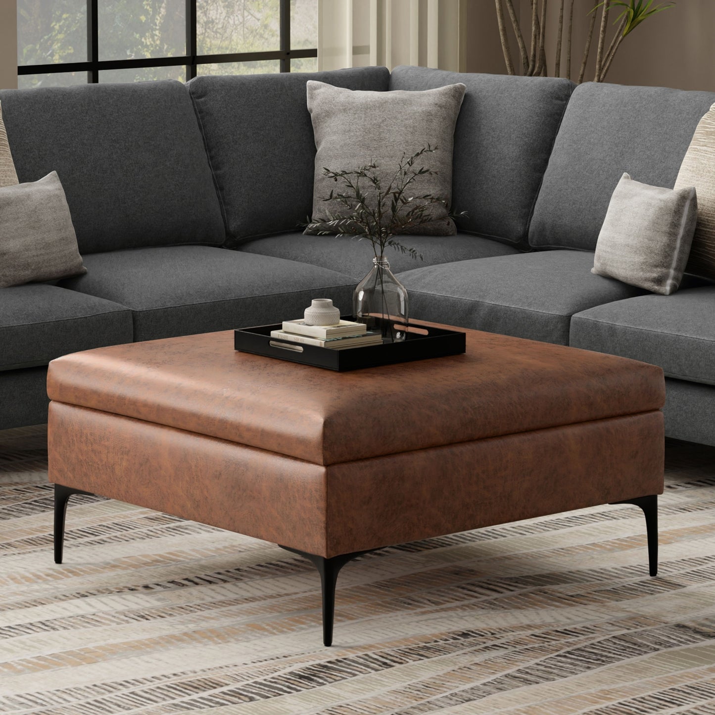 Rebecca - Coffee Table Storage Ottoman With Lift Up Lid - Brown