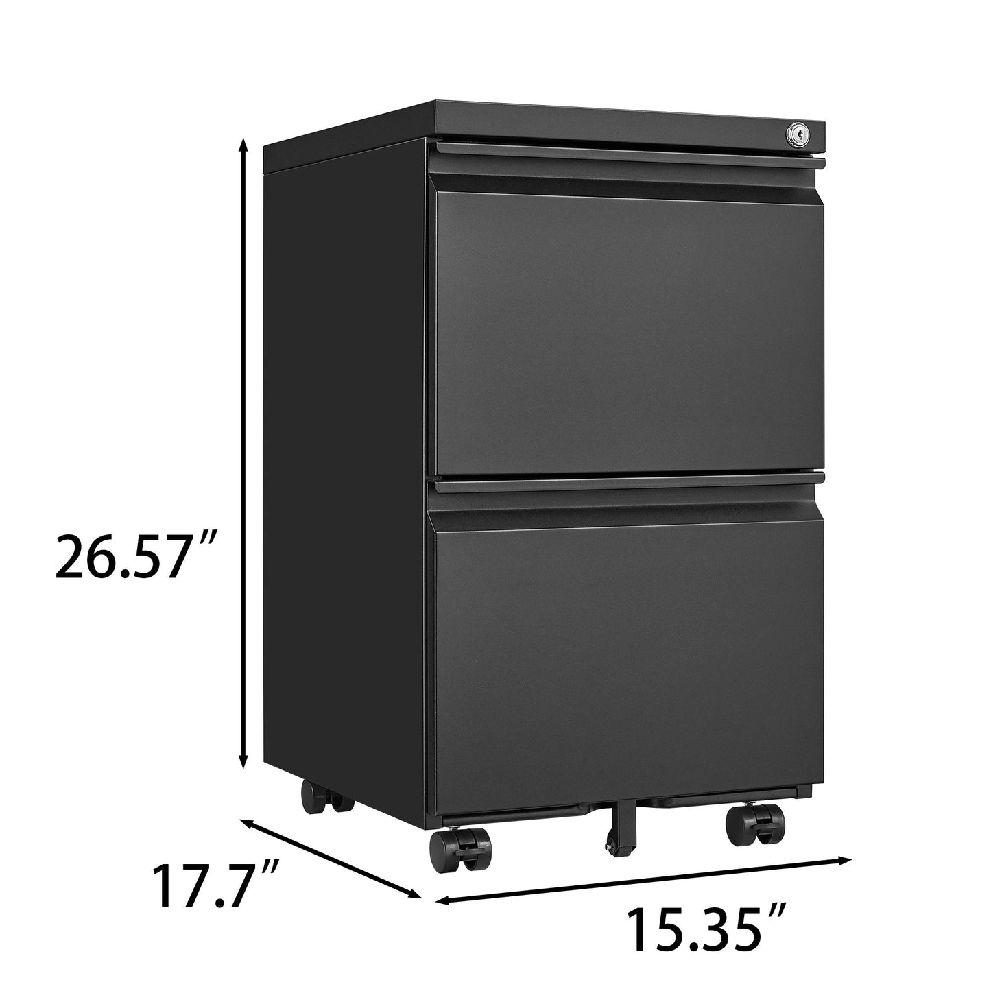 2 Drawer File Cabinet With Lock, Metal Under Desk Rolling Filing Cabinet Fits Letter / Legal / A4 Size For Home Office, Mobile Filing Cabinet - Black