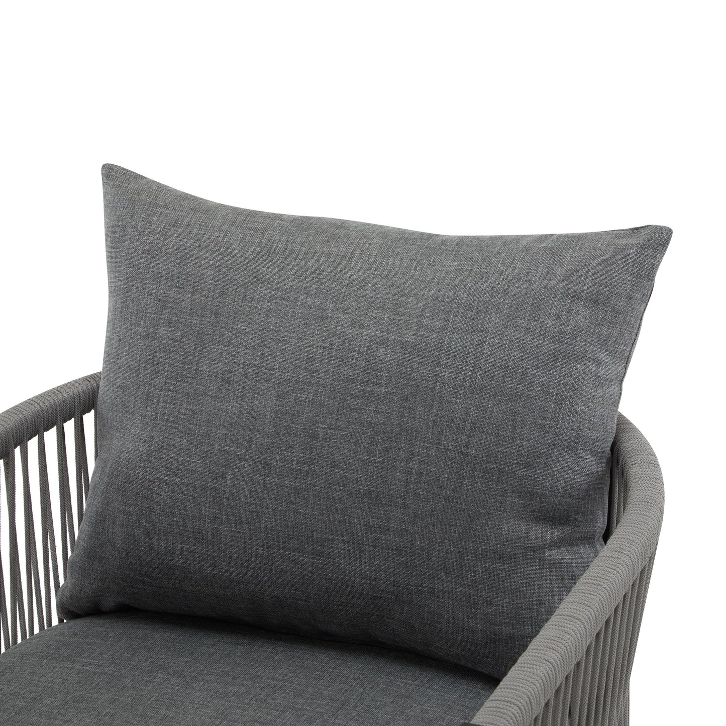 Modern Curved Aluminum Lounge Chair With Stylish Rope - Weave Design And Cushioned Comfort For Outdoor Living - Gray