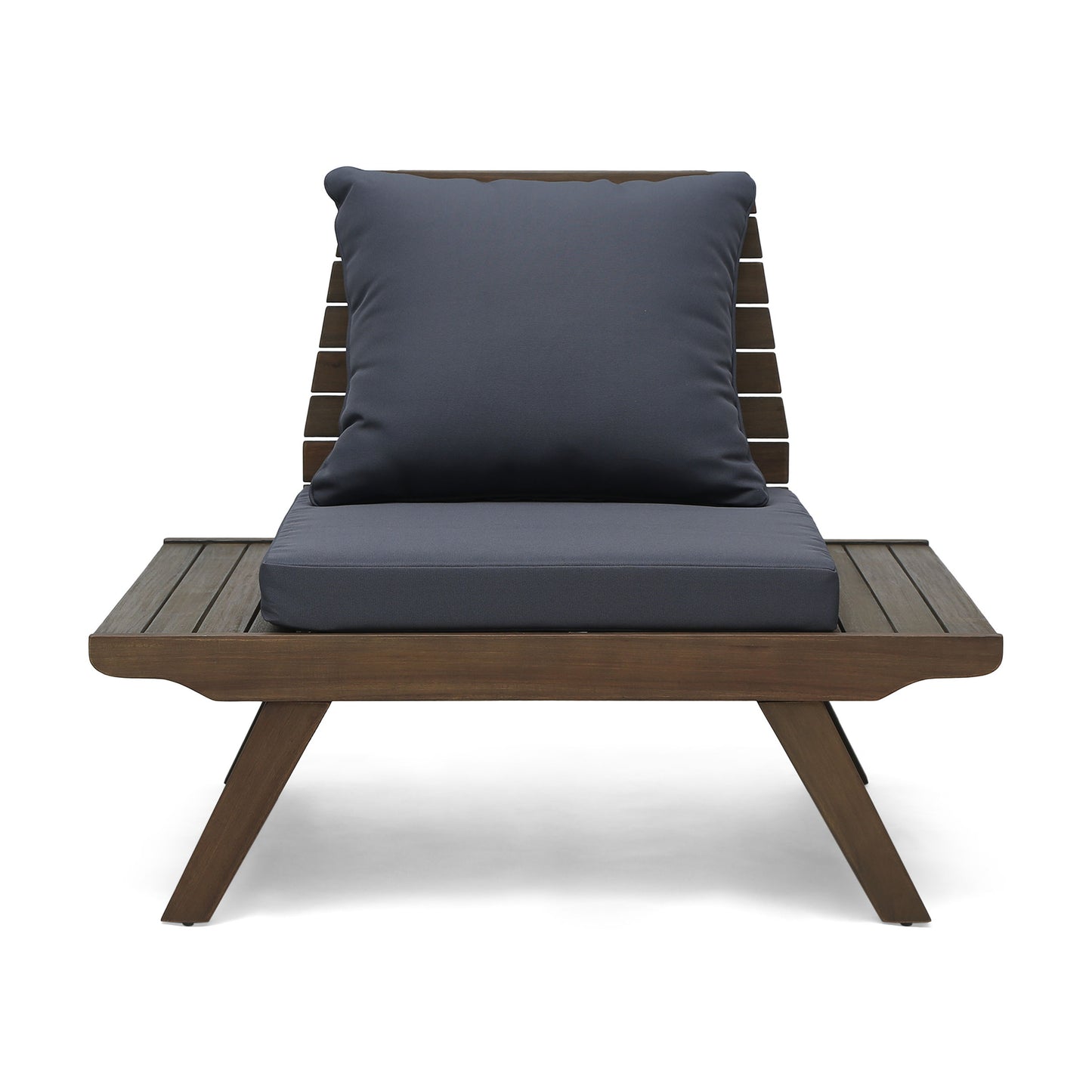 Outdoor Club Chair With Slatted Design And Water Resistance Cushion - Dark Gray