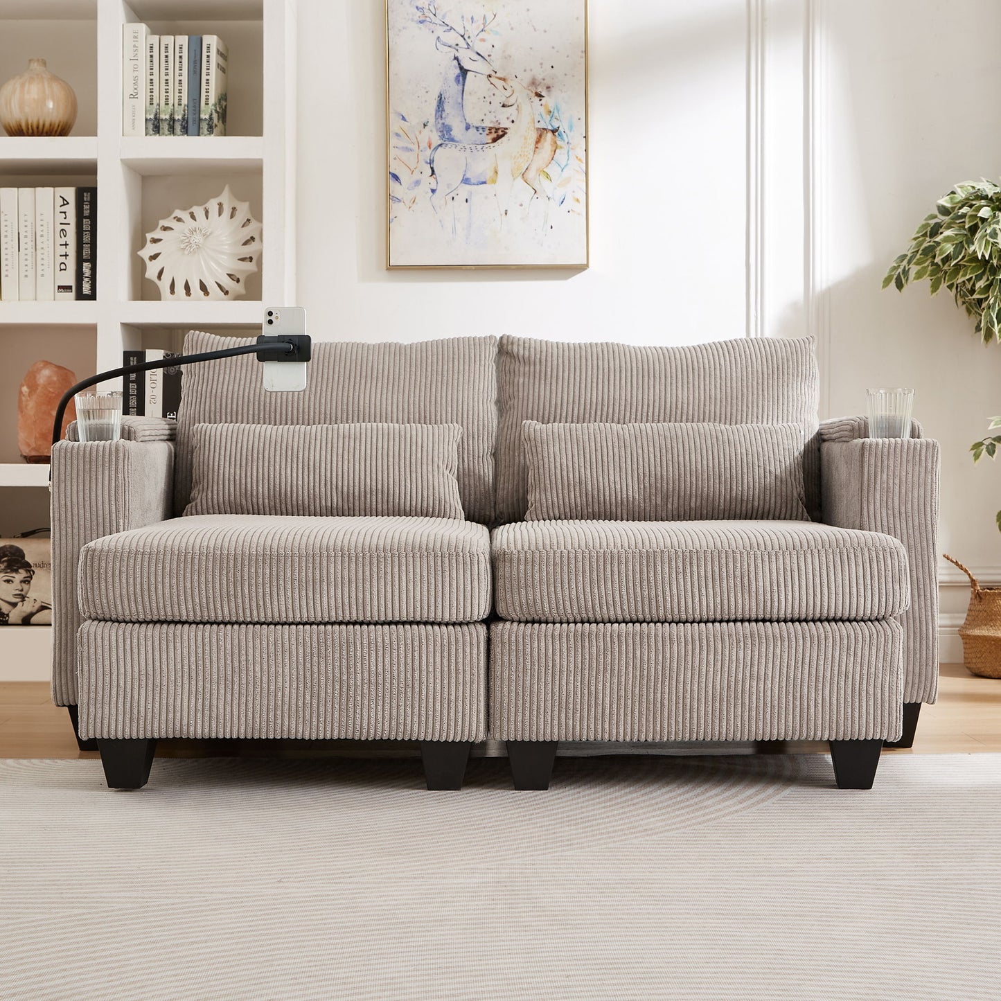 Convertible Chaise Lounge Loveseat Sofa Bed With USB Ports, Cup Holders, Phone Holder, Storage - Brown