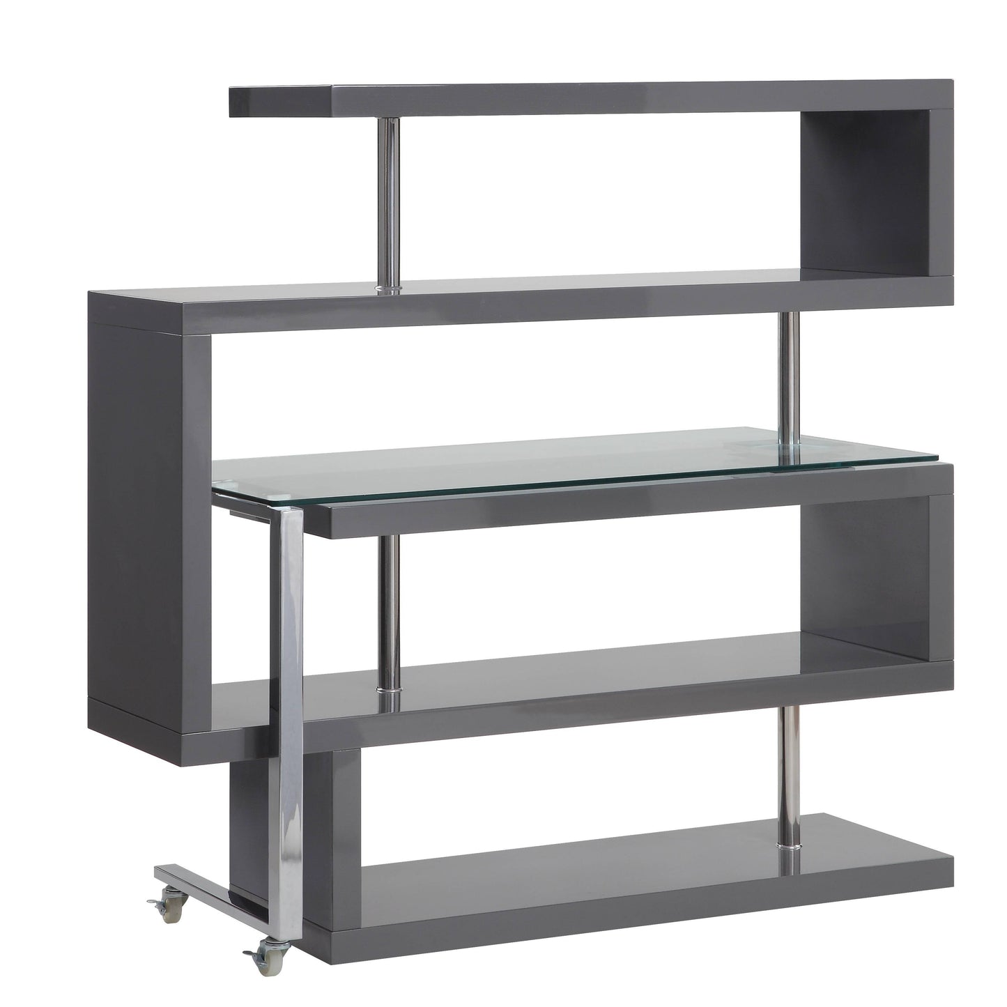 Buck II - Clear Glass, Chrome High Gloss Writing Desk With Shelf - Gray