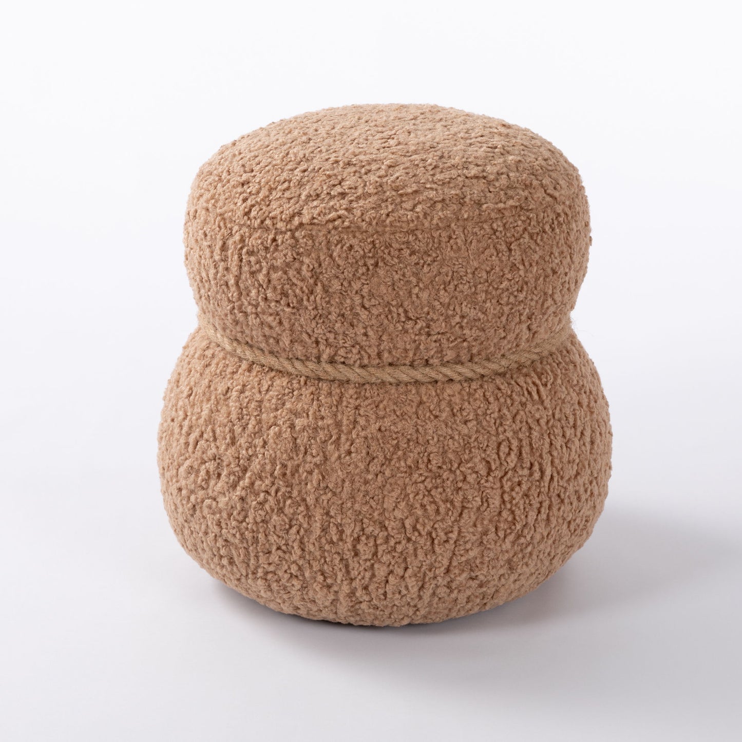Snowman Stool With Lamb Wool Cushion And Solid Wood Frame - Light Camel
