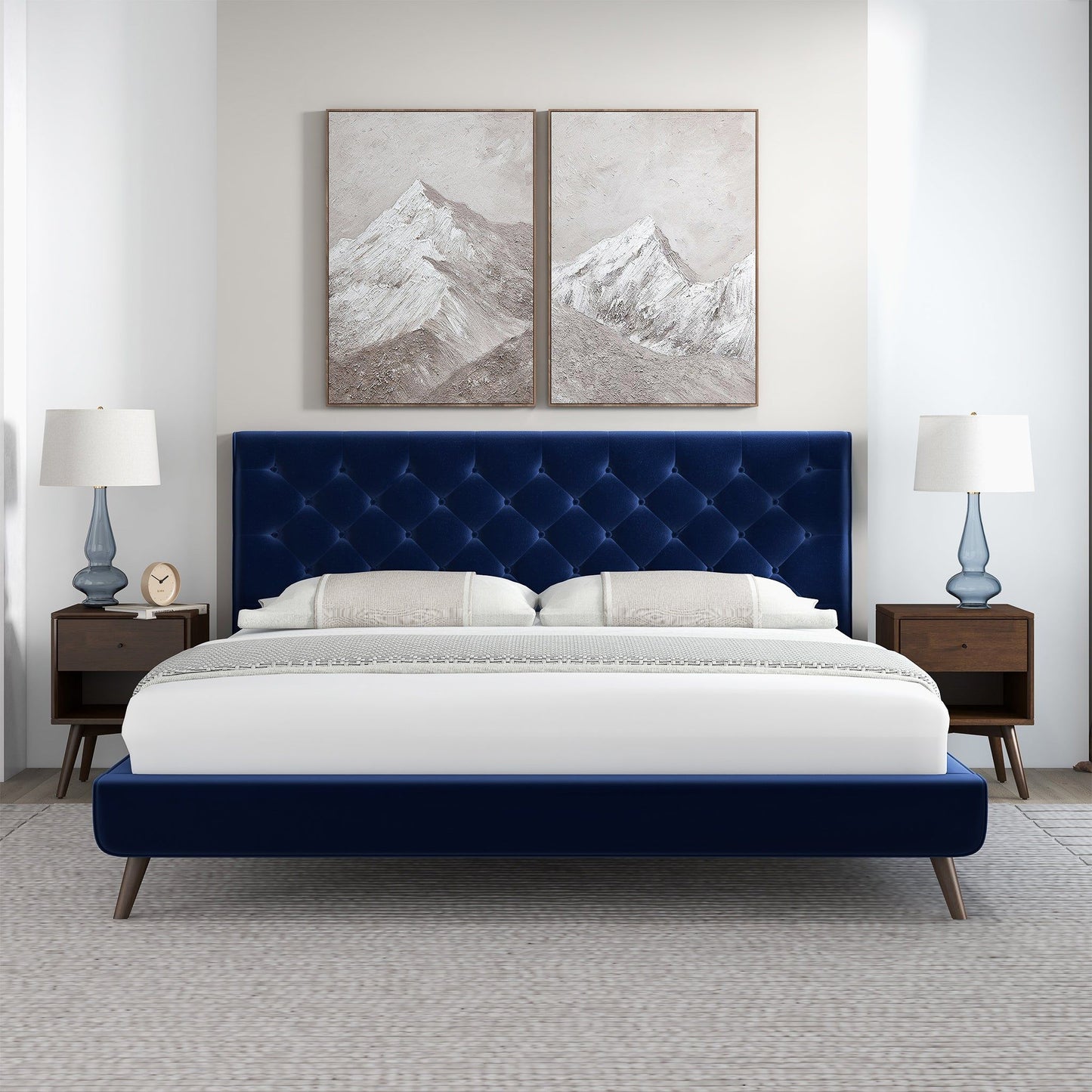 Dillon - Velvet Platform Bed King Size - Blue