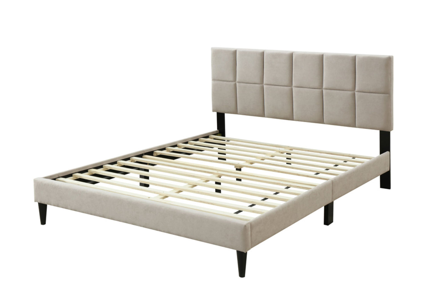 Queen Sized Squares Bed With USB - Light Gray