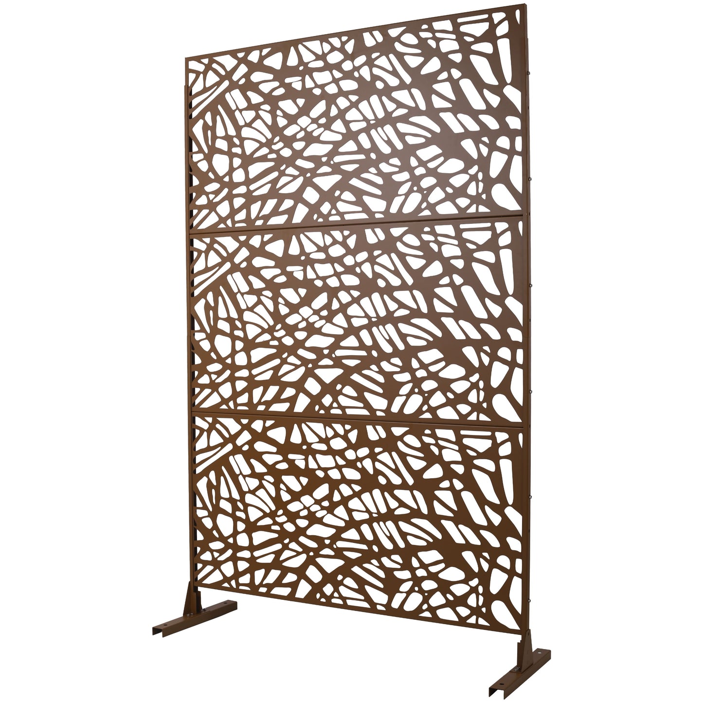 Outdoor & Indoor Metal Privacy Screen Freestanding Decorative Privacy Screen, Privacy Fence Panels For Deck Balcony Patio Garden - Brown