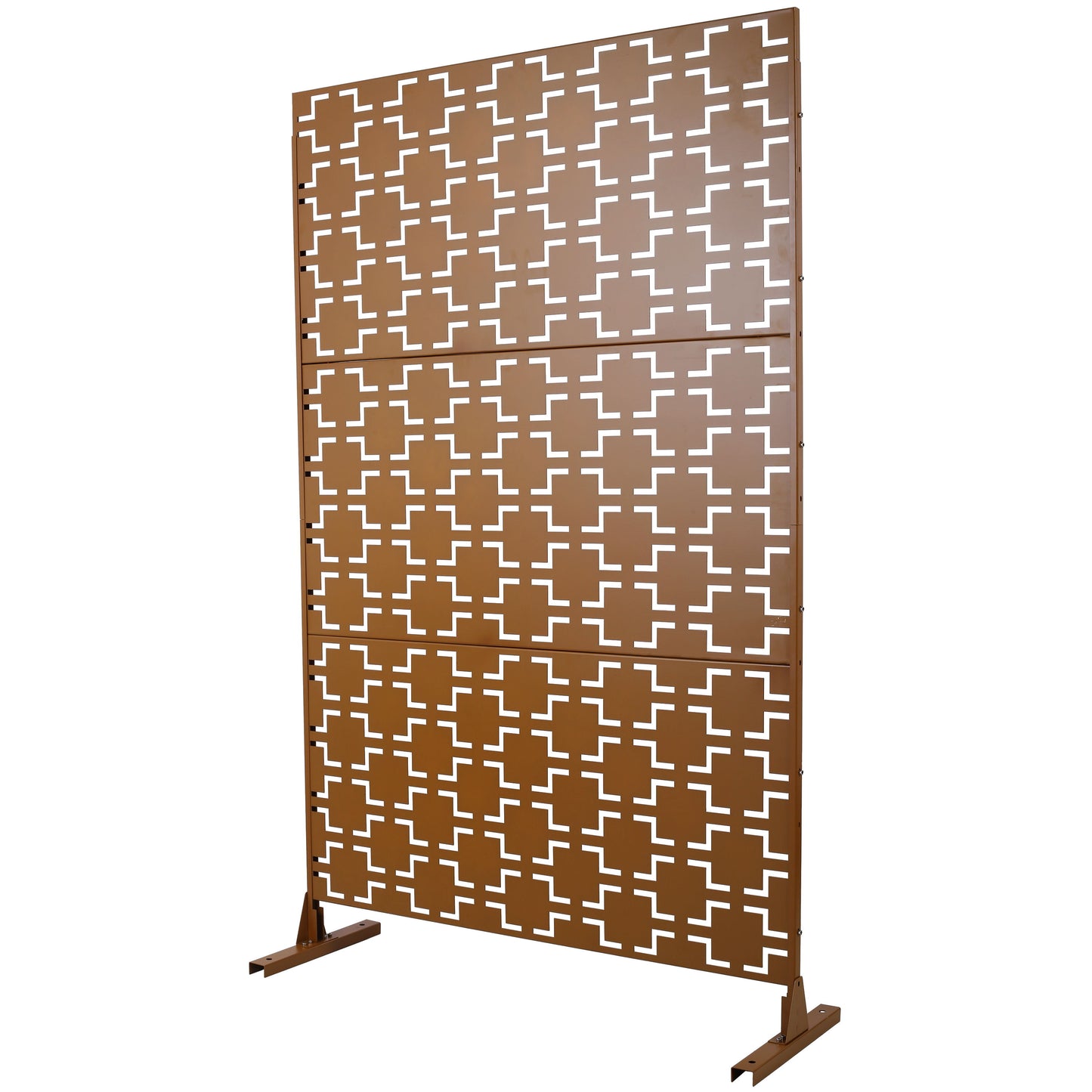 Outdoor & Indoor Freestanding Decorative Privacy Screen For Deck Balcony Patio, Metal Privacy Screen - Brown