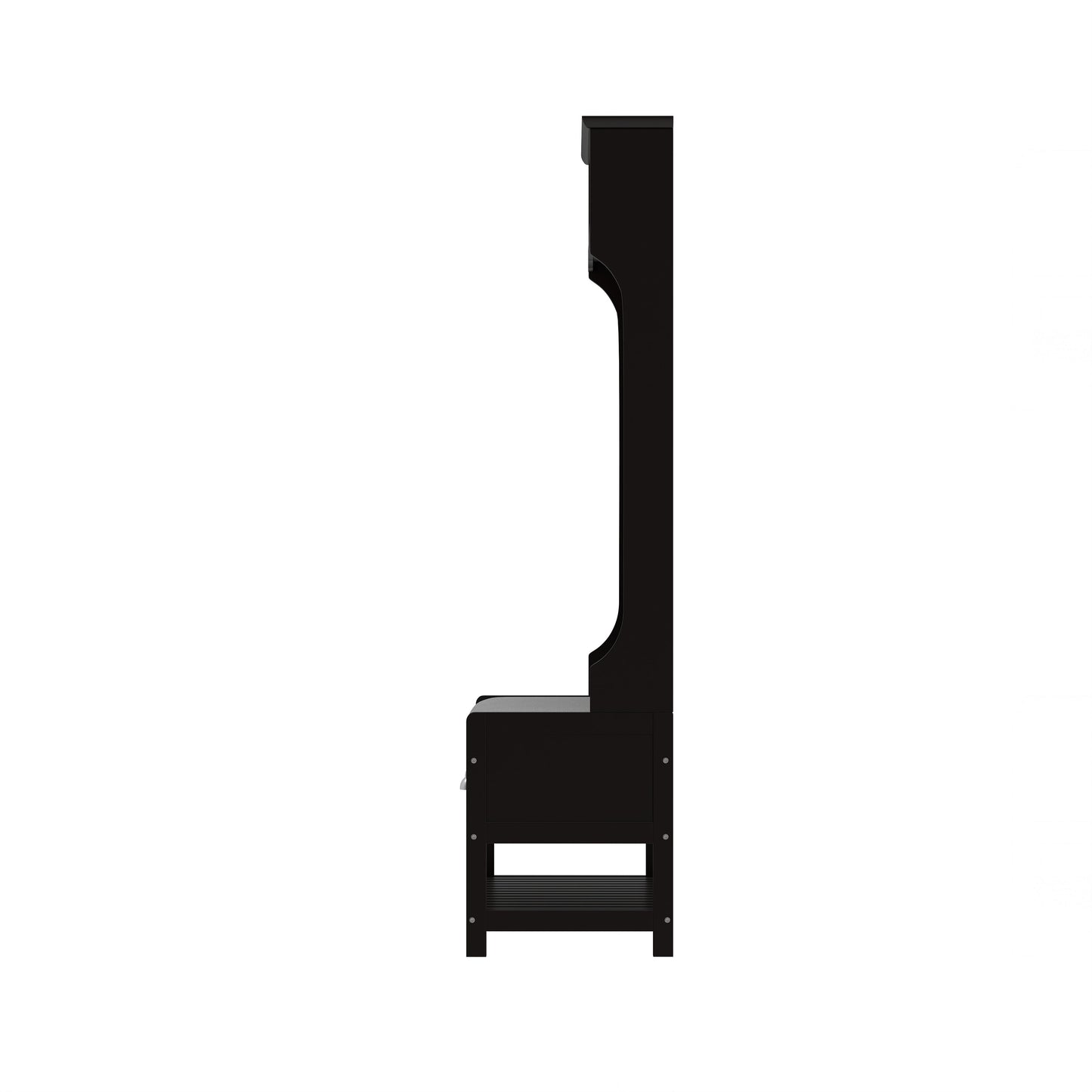3 In 1 Wooden Hallway Hall Tree With Storage Drawers, Coat Rack, Shoe Rack Bench, And Cushion - Amber Graphite / Black