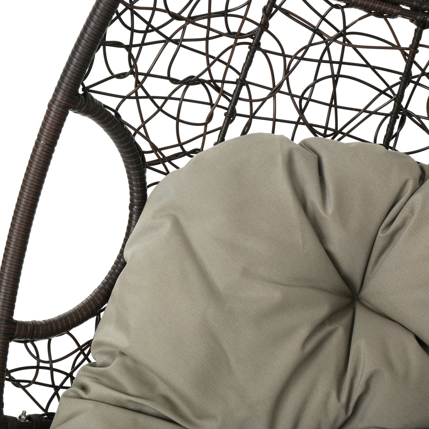 Kylie - Hanging Basket Chair Brown Cozy Rattan Design With Water Resistant Cushions - Khaki / Brown