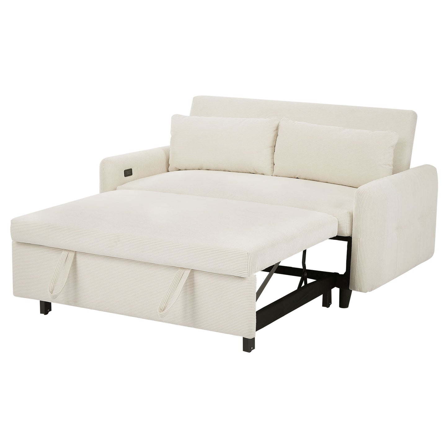 Pull Out Sofa Bed Convertible Couch 2 Seat Loveseat Sofa Modern Sleeper Sofa With 2 Throw Pillows And USB Ports For Living Room - Beige