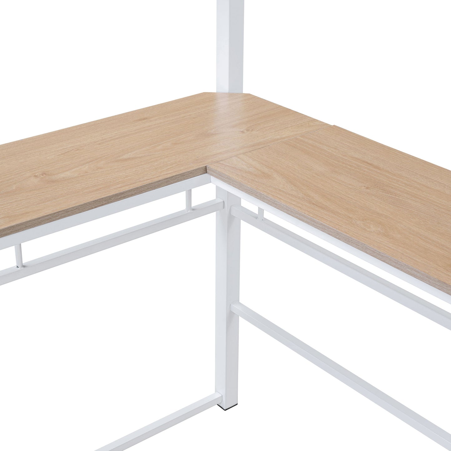 Twin Size Loft Bed With 3 Layers Of Shelves And L-Shaped Desk - White