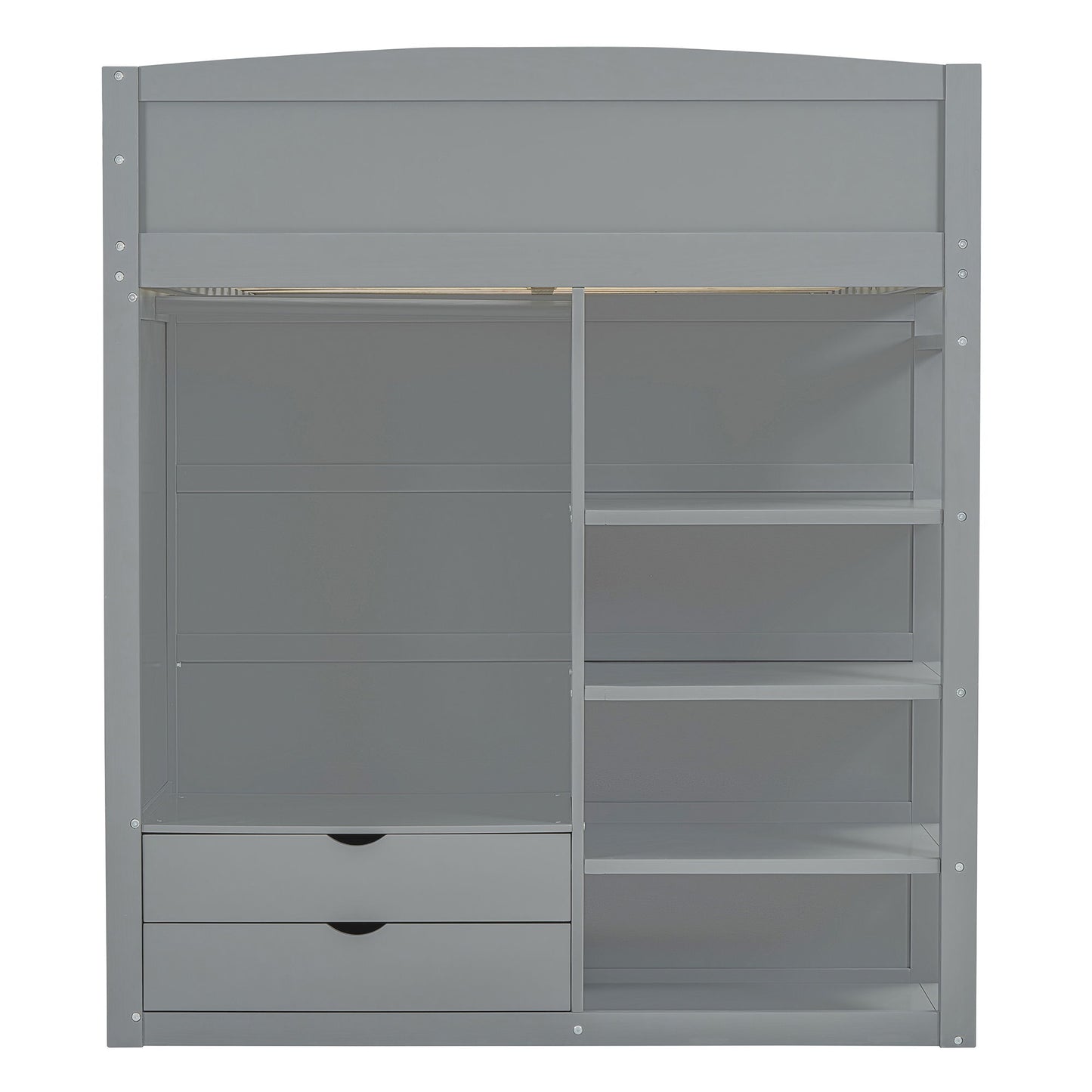Full Size Loft Bed With Desk, Wardrobes, 4 Drawers And 4 Shelves - Gray