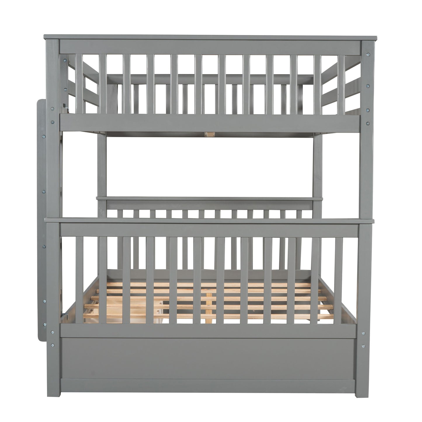 Full Over Full Bunk Bed With Ladders And 2 Storage Drawers - Gray
